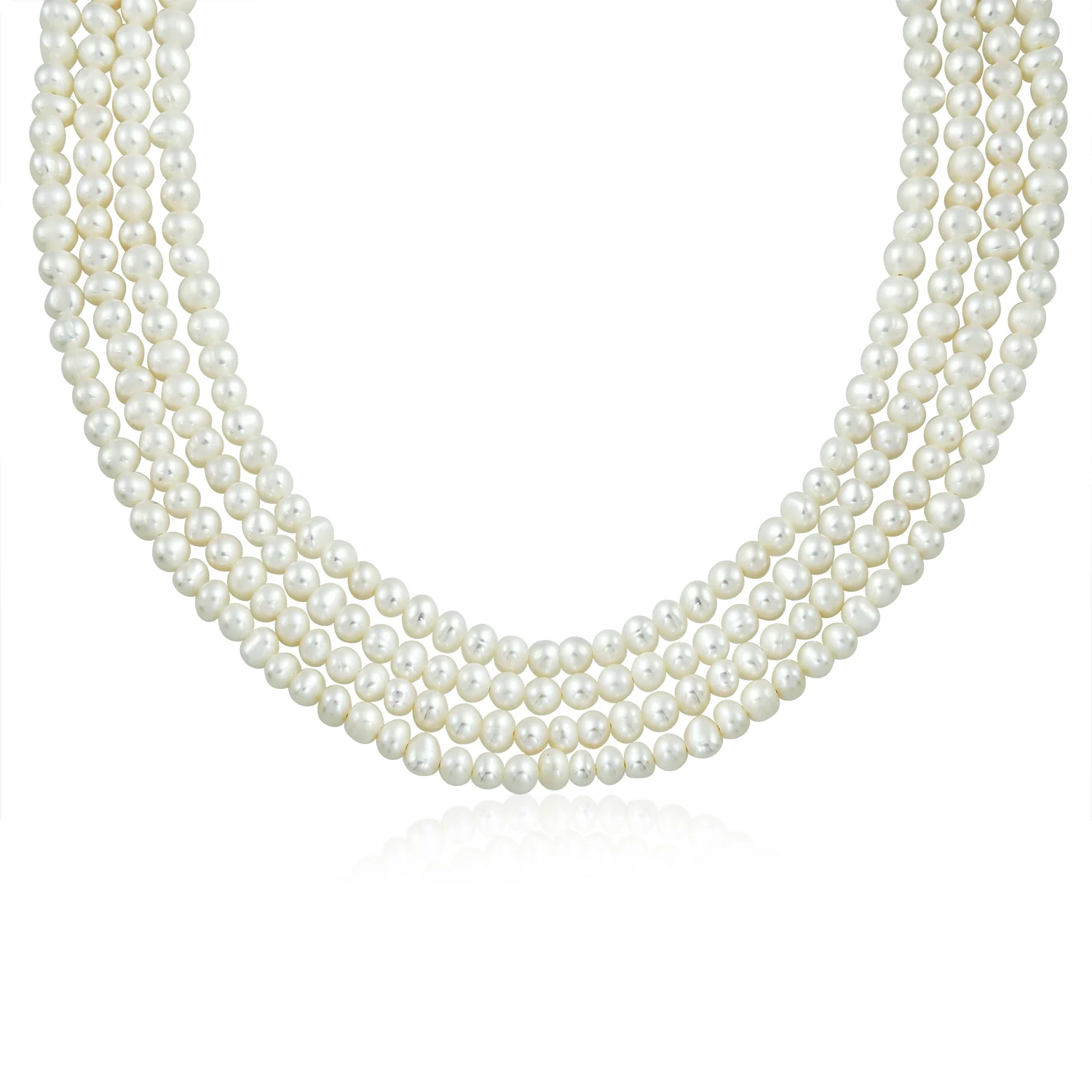 Art Deco Style White Freshwater Cultured Pearl Statement Multi Strand Necklace Floral Clasp - Image 2
