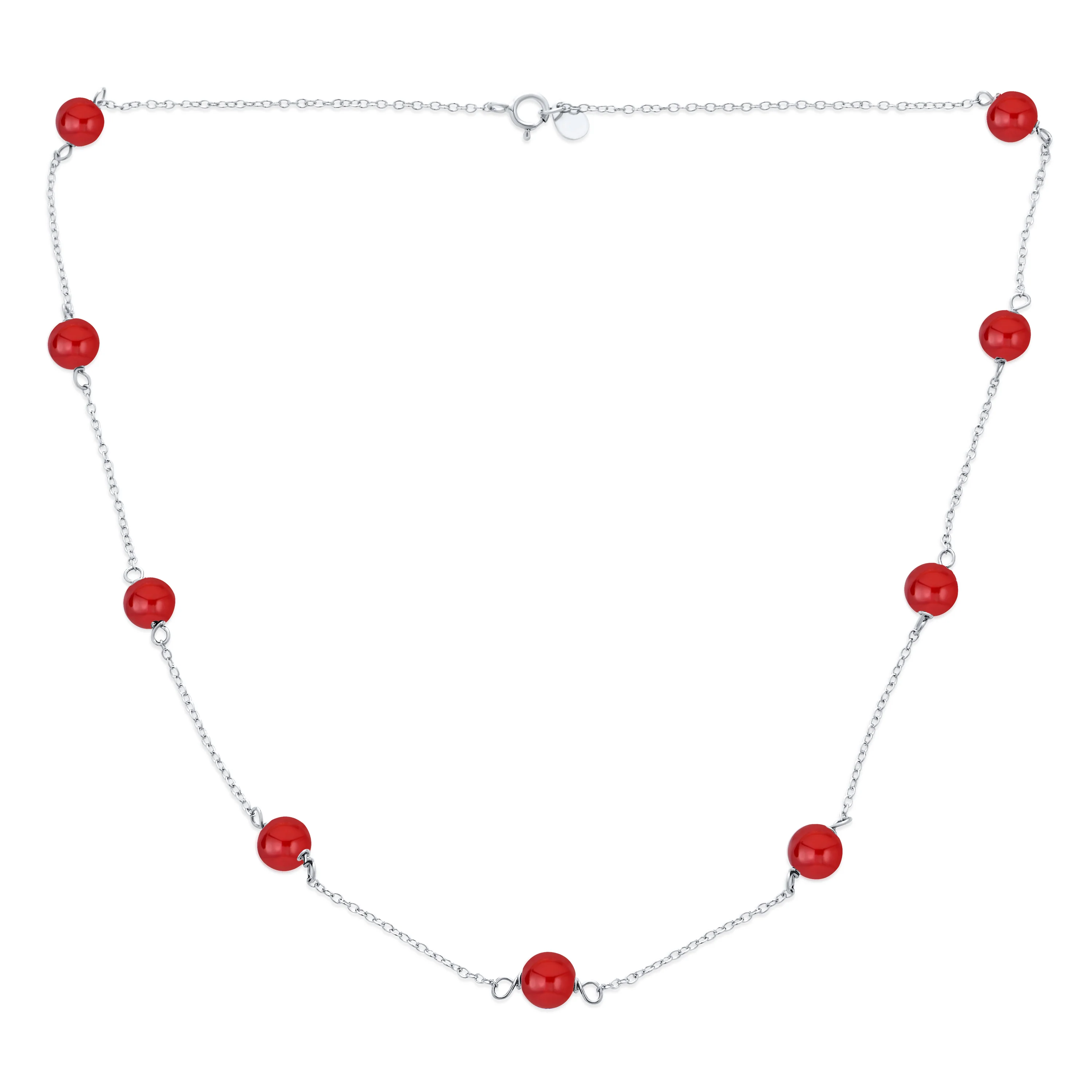 Bridal Tin Cup Freshwater Cultured Pearl Chain Station Necklace Sterling Silver - Image 7