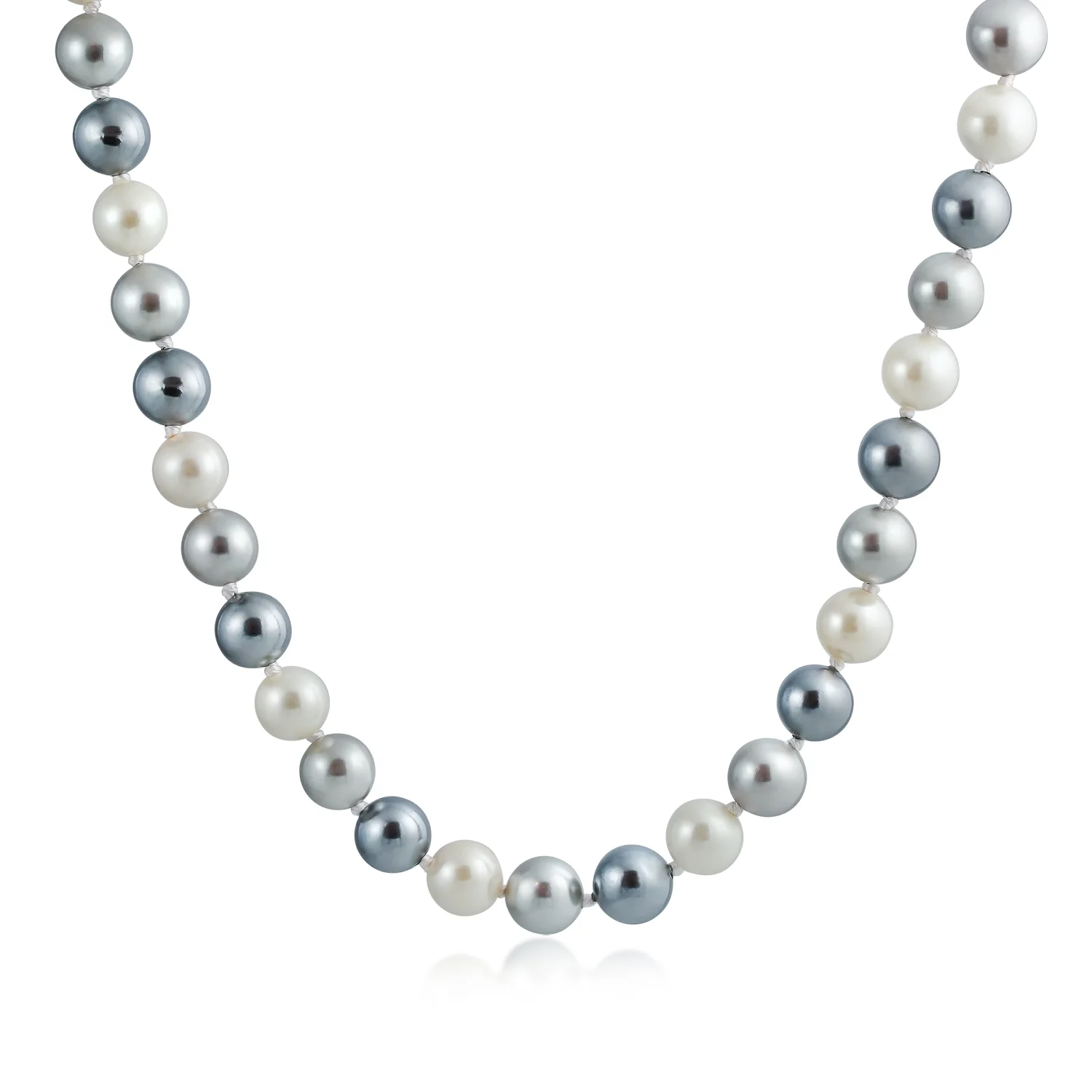 Classic Multicolor Hand Knotted 10MM Simulated Pearl Strand Necklace 18 Inch