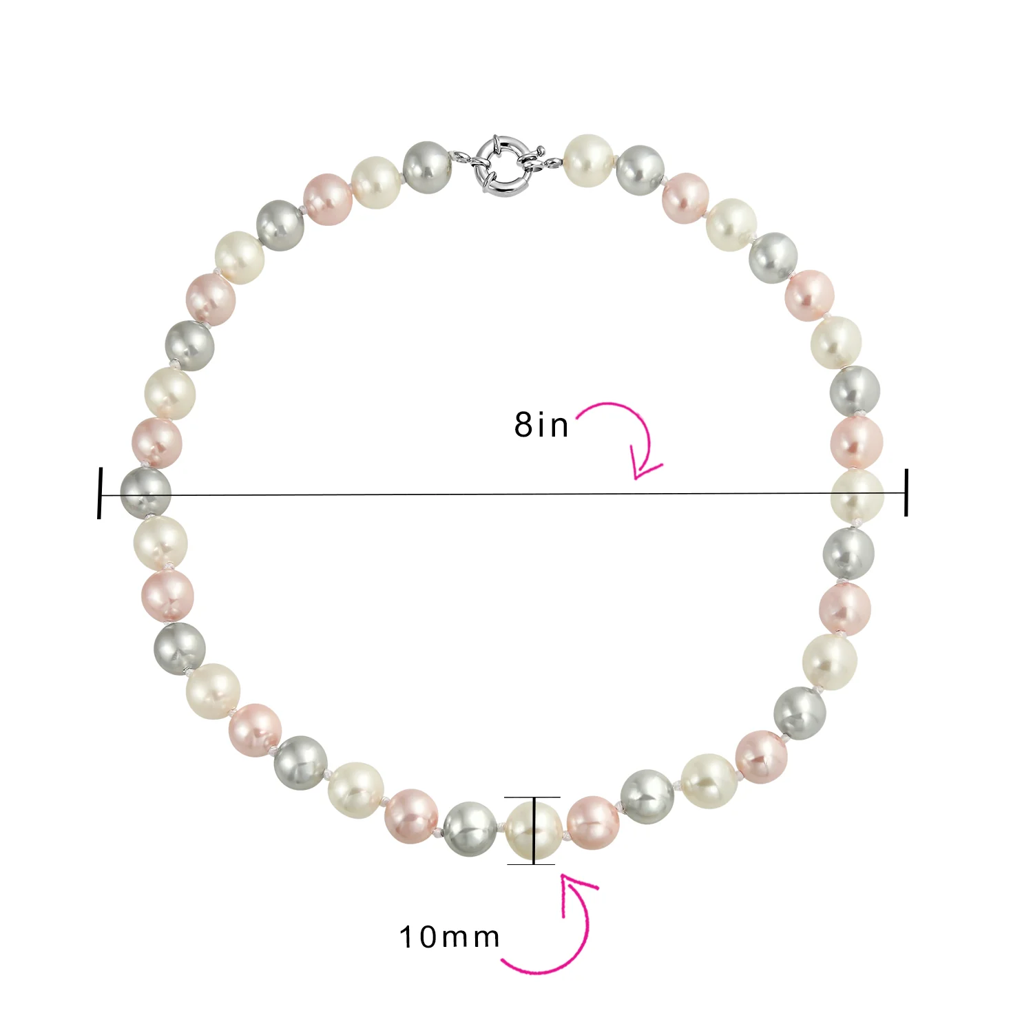 Classic Multicolor Hand Knotted 10MM Simulated Pearl Strand Necklace 18 Inch - Image 12