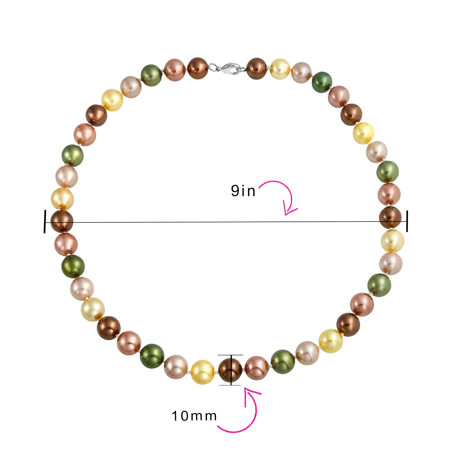 Classic Multicolor Hand Knotted 10MM Simulated Pearl Strand Necklace 18 Inch - Image 13