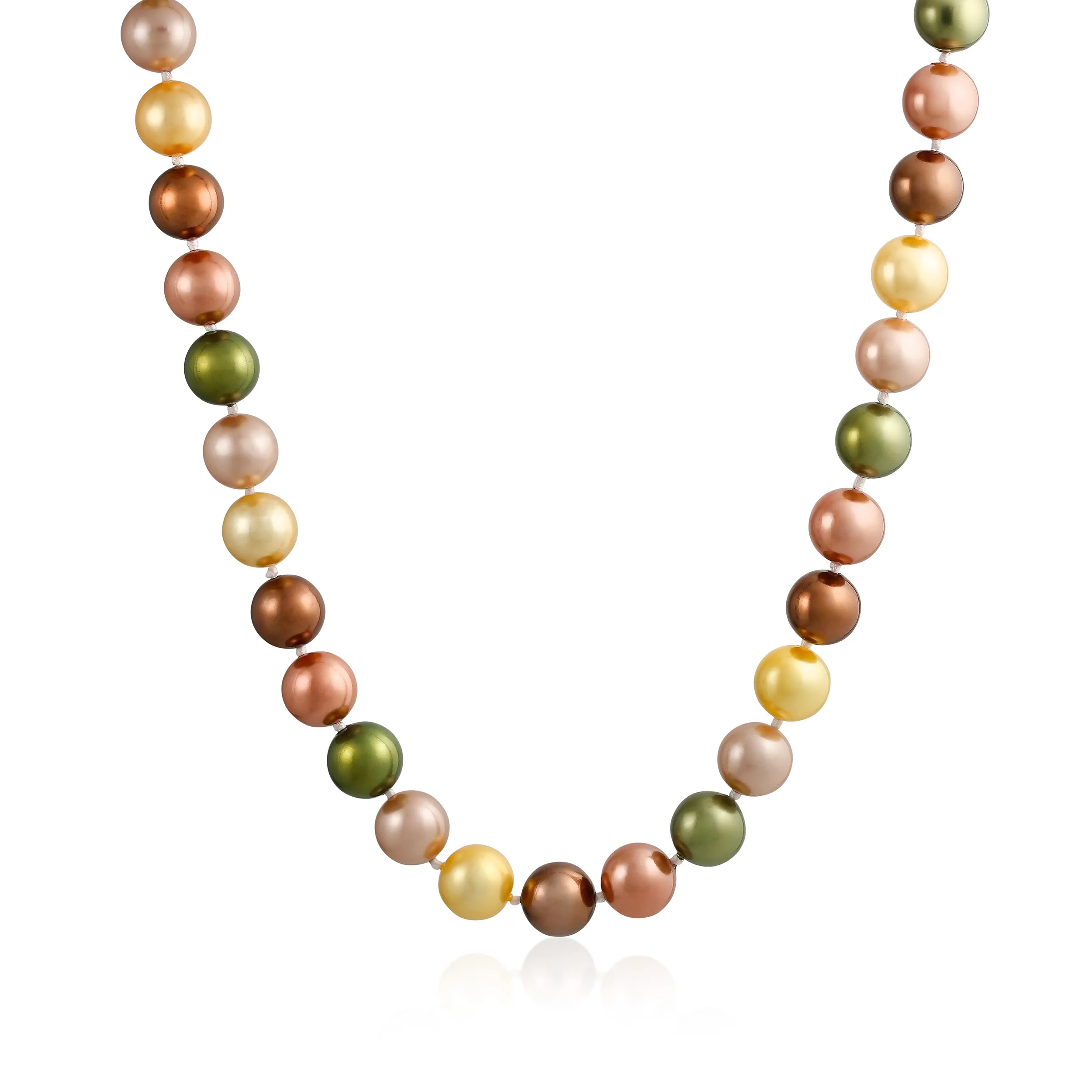Classic Multicolor Hand Knotted 10MM Simulated Pearl Strand Necklace 18 Inch - Image 2