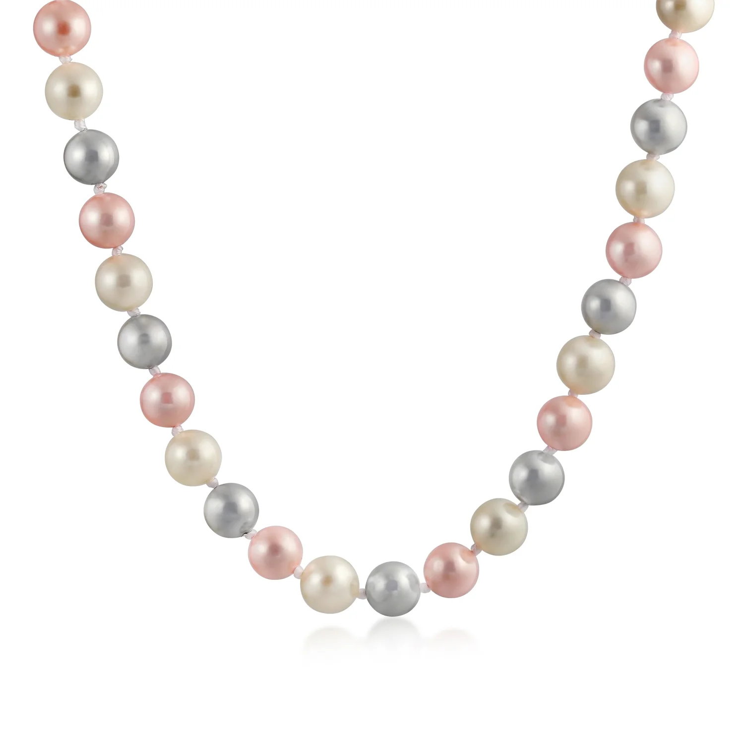 Classic Multicolor Hand Knotted 10MM Simulated Pearl Strand Necklace 18 Inch - Image 3