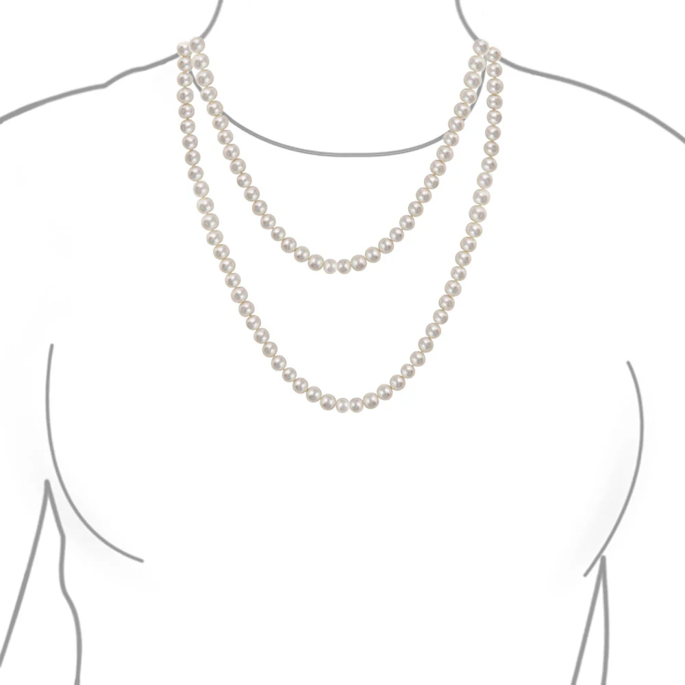 Flapper Rope Hand Knotted White Freshwater Cultured Pearl Strand Necklace - Image 3