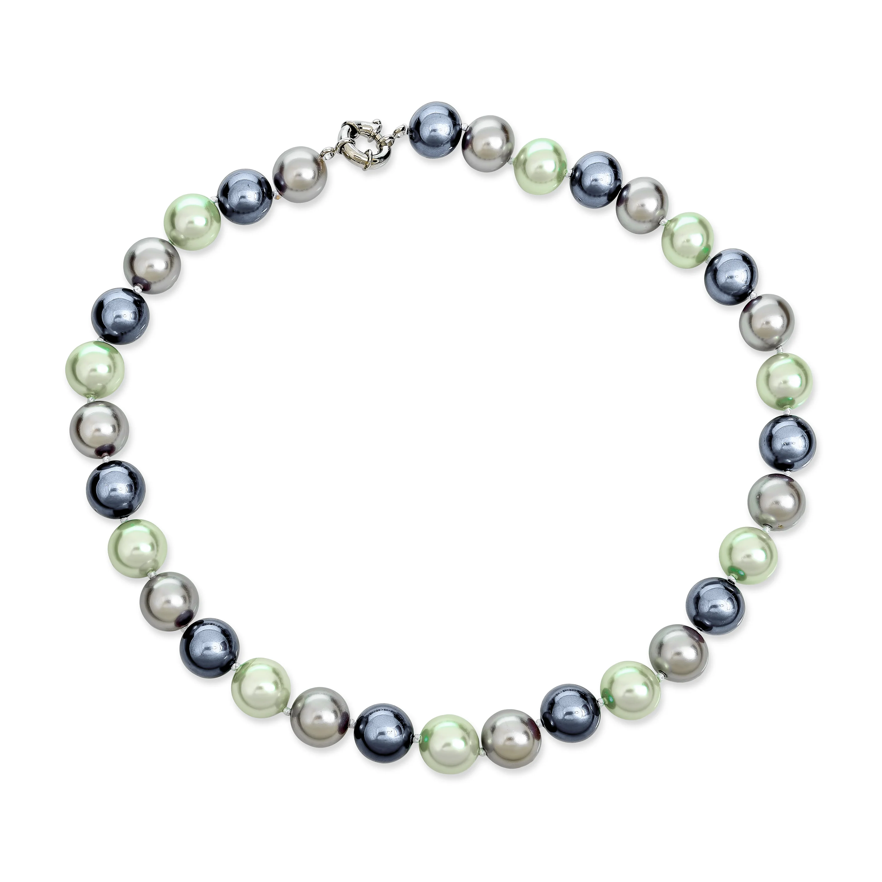 Hand Knotted Multi-Color Blue Grey Shell Imitation Pearl Strand Necklace 14MM - Image 2
