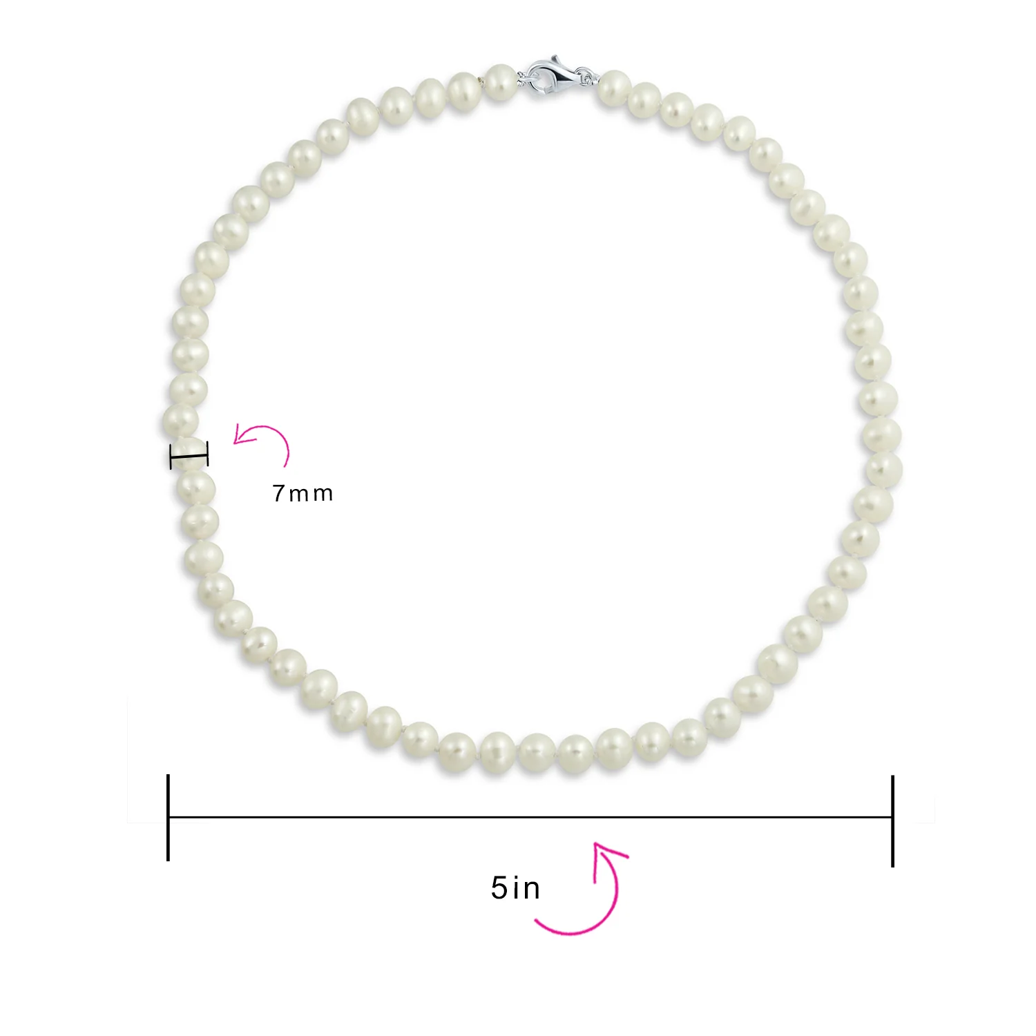 Traditional Bridal Classic Pearl Strand Necklace 7MM 18" with Silver Clasp - Image 3