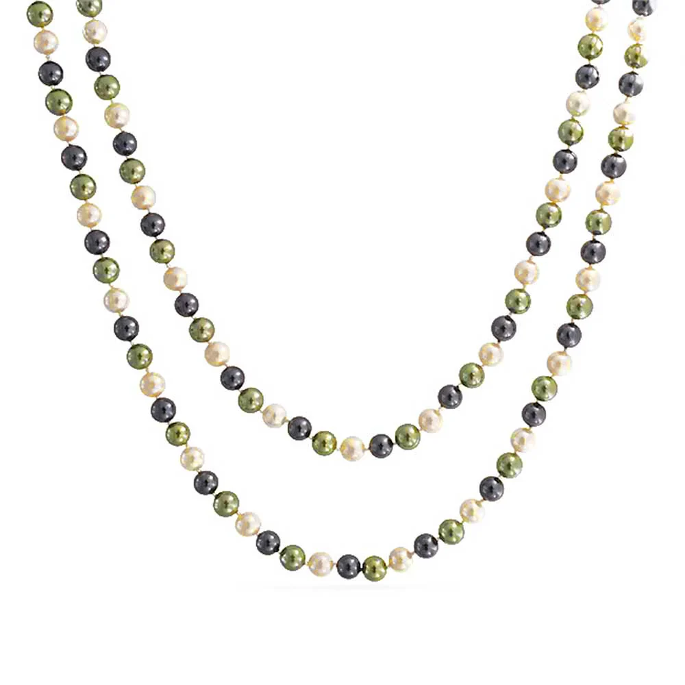Hand Knotted Simulated Pearls Round Ball Bead Long Strand Wrap Layer Necklace - Image 4