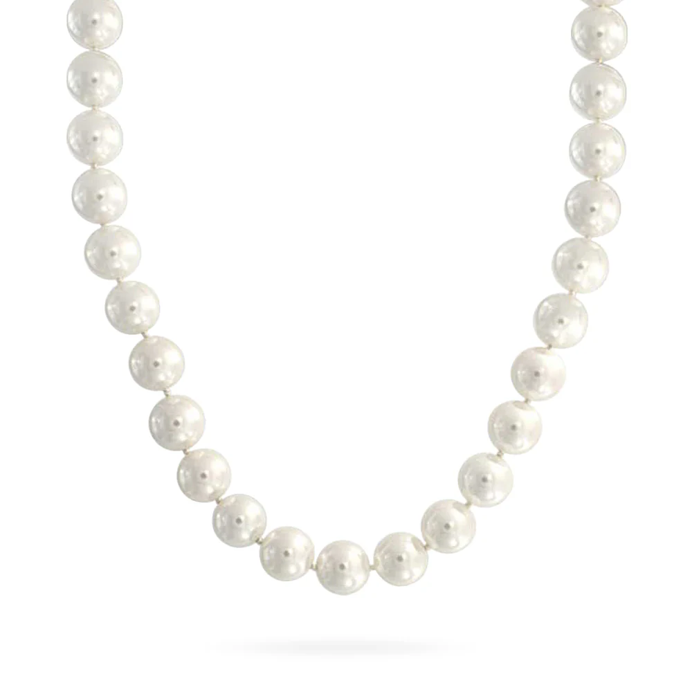 Classic Faux 10MM White Pearl Strand Necklace Crystal Ball Clasp 16 Inch - Image 4