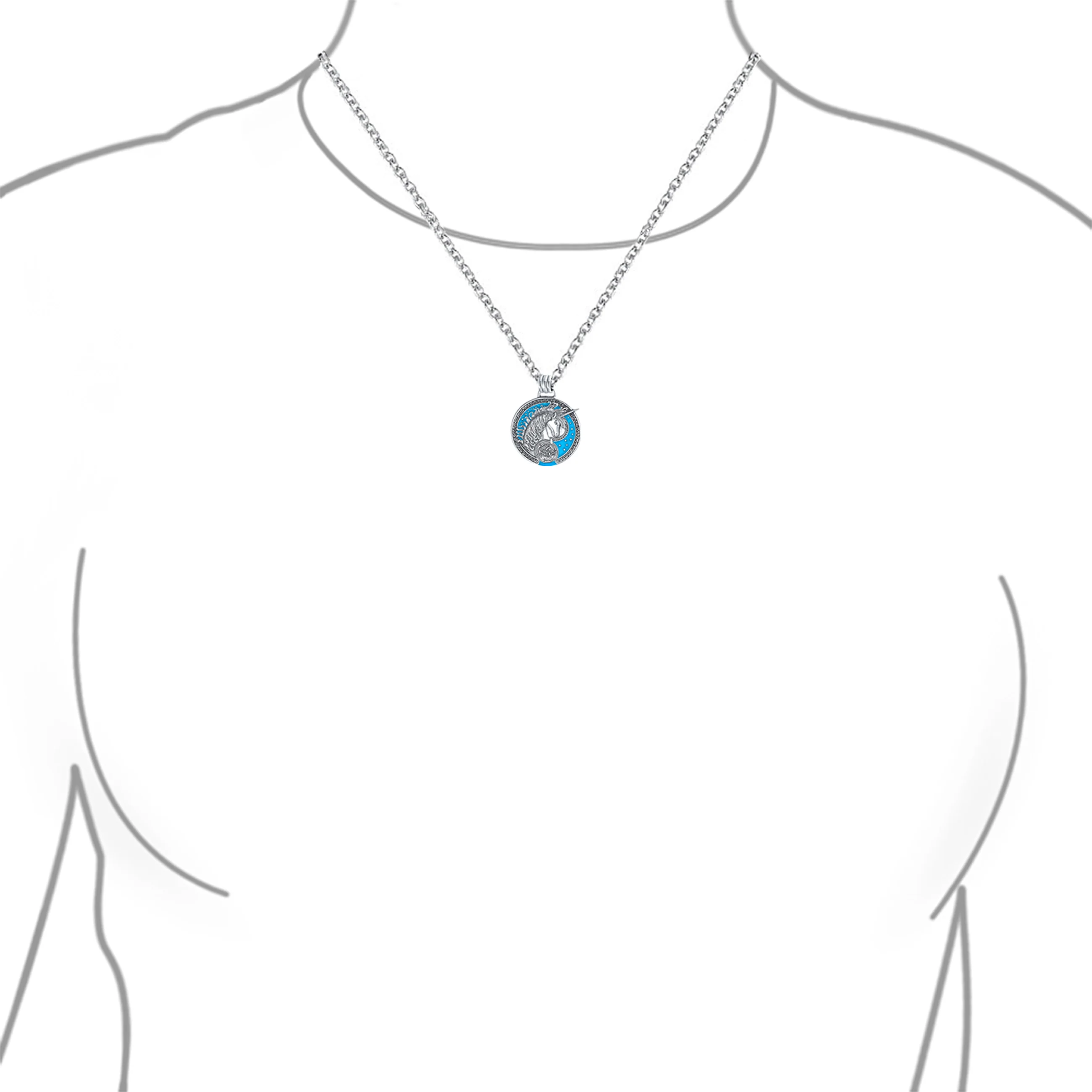 Unisex Pegasus Medallion Celestial Blue Pendant Necklace in Sterling Silver - Image 3