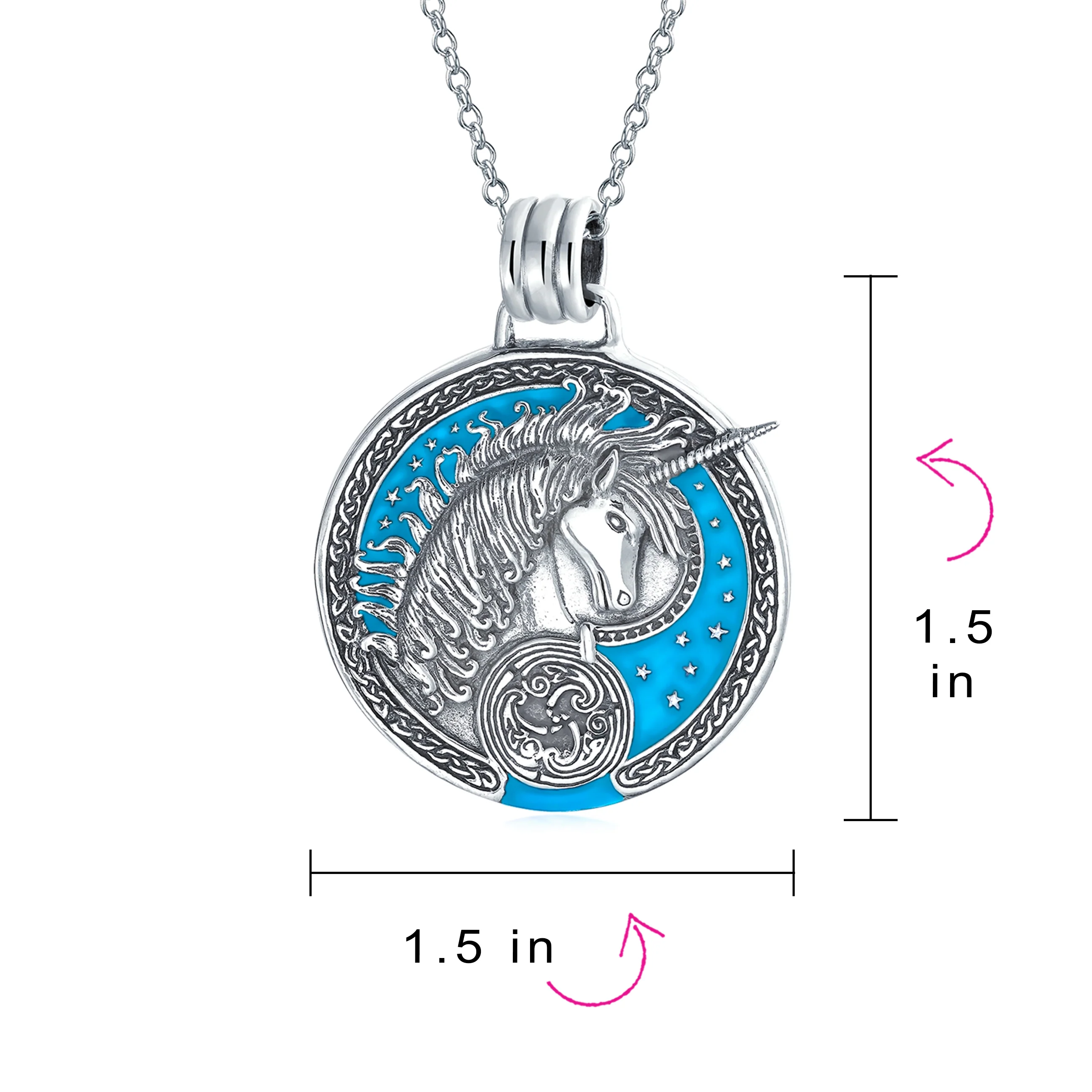 Unisex Pegasus Medallion Celestial Blue Pendant Necklace in Sterling Silver - Image 4