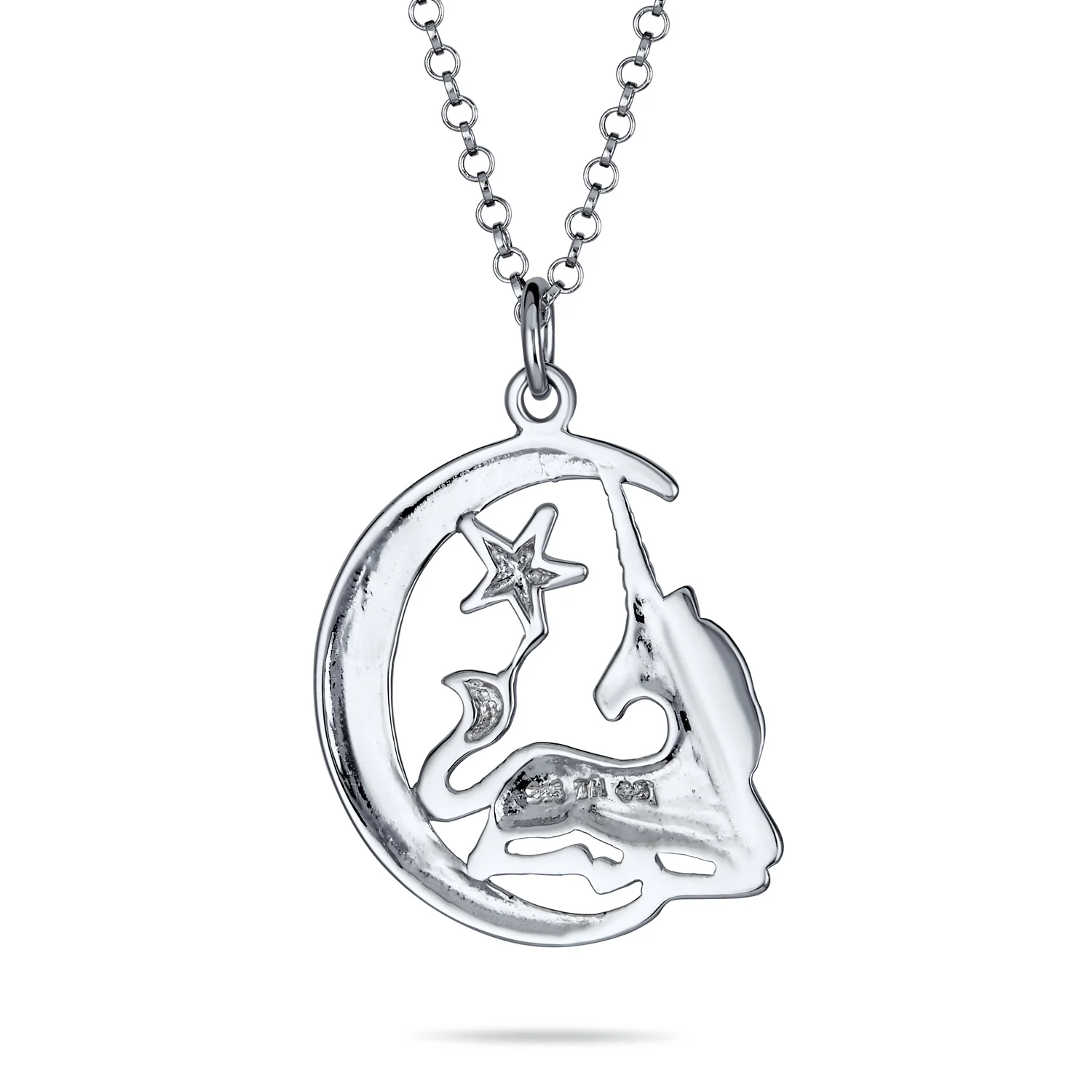 Pegasus Unicorn Crescent Moon Necklace & Dangle Earrings Set Sterling Silver - Image 3
