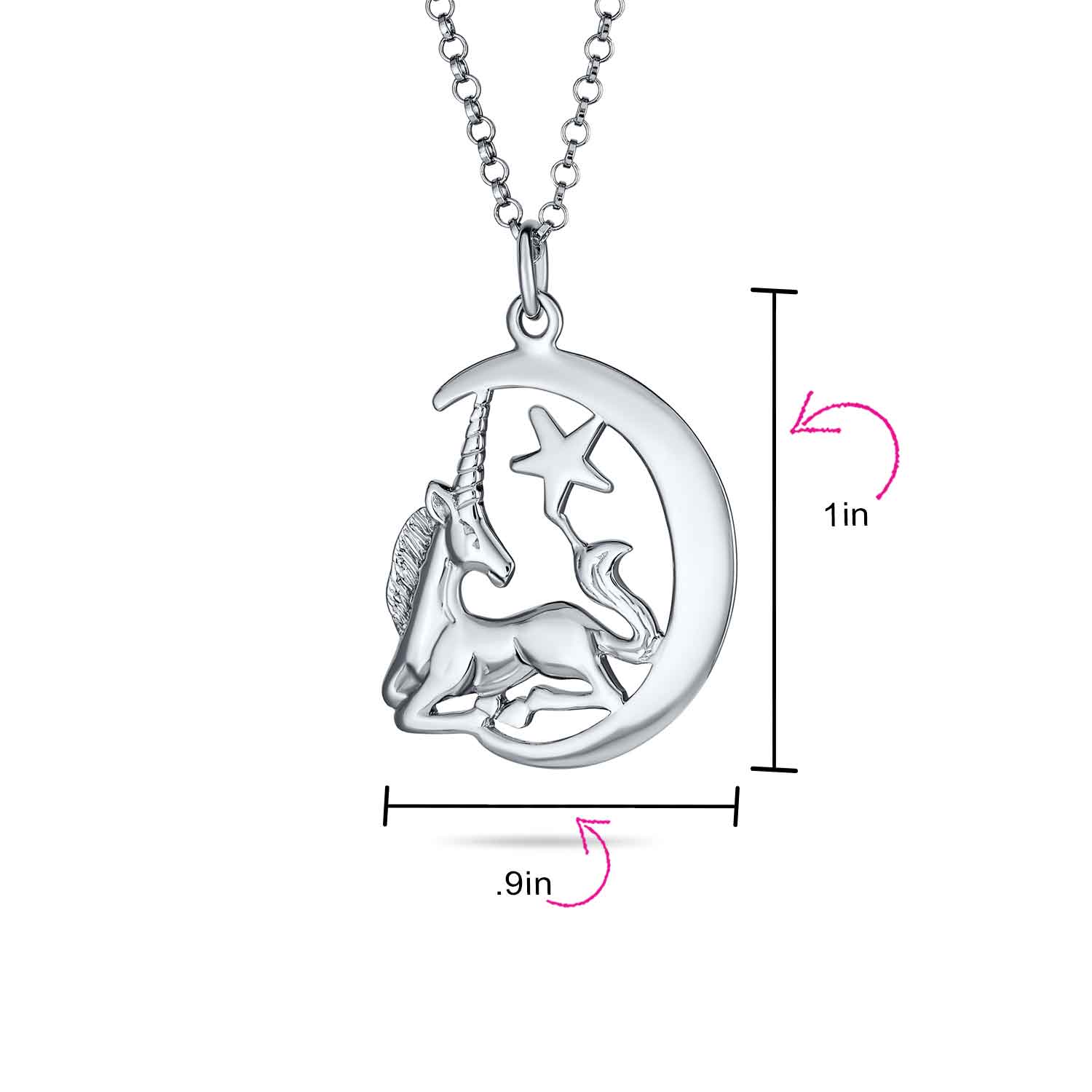 Pegasus Unicorn Crescent Moon Necklace & Dangle Earrings Set Sterling Silver - Image 4