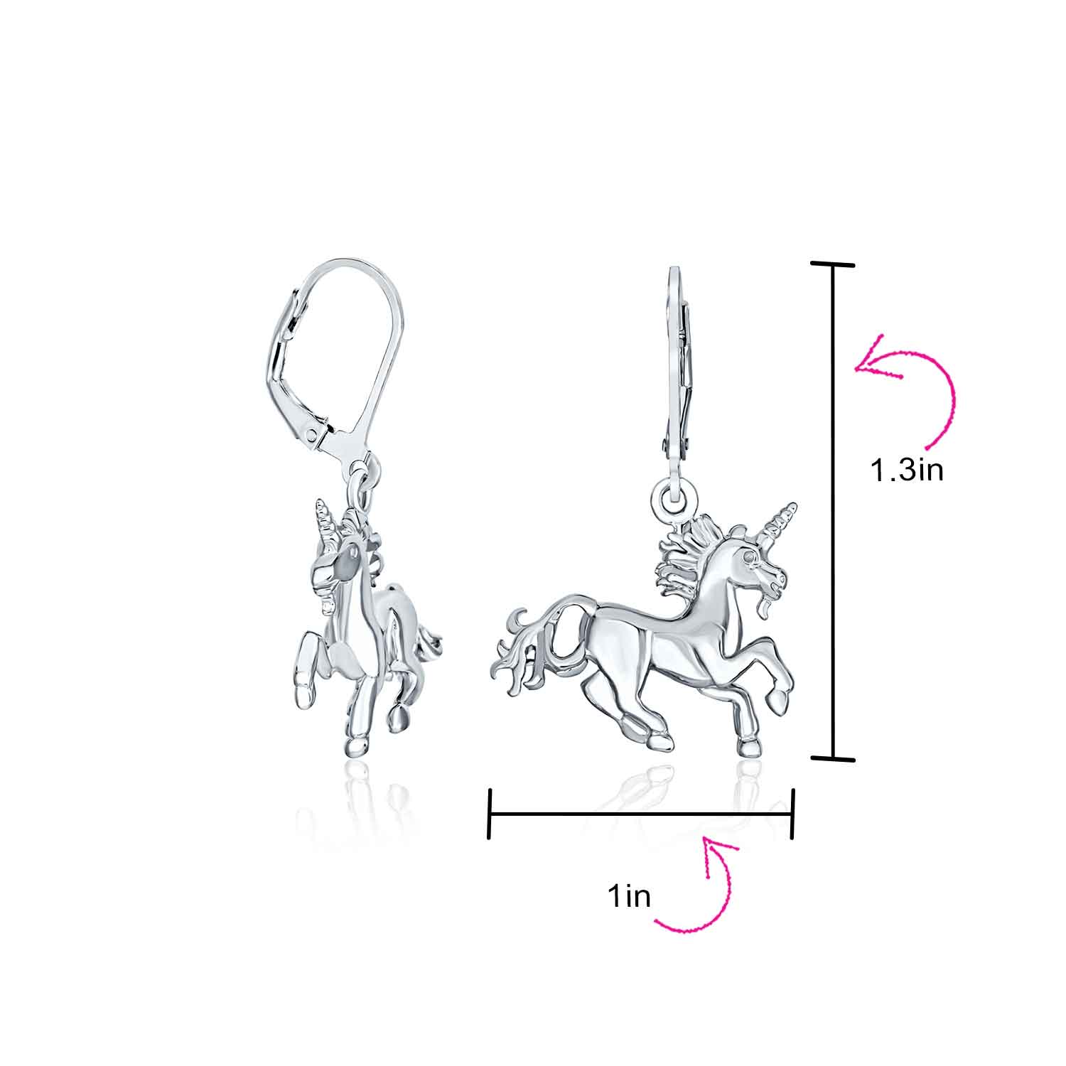 Pegasus Unicorn Crescent Moon Necklace & Dangle Earrings Set Sterling Silver - Image 6