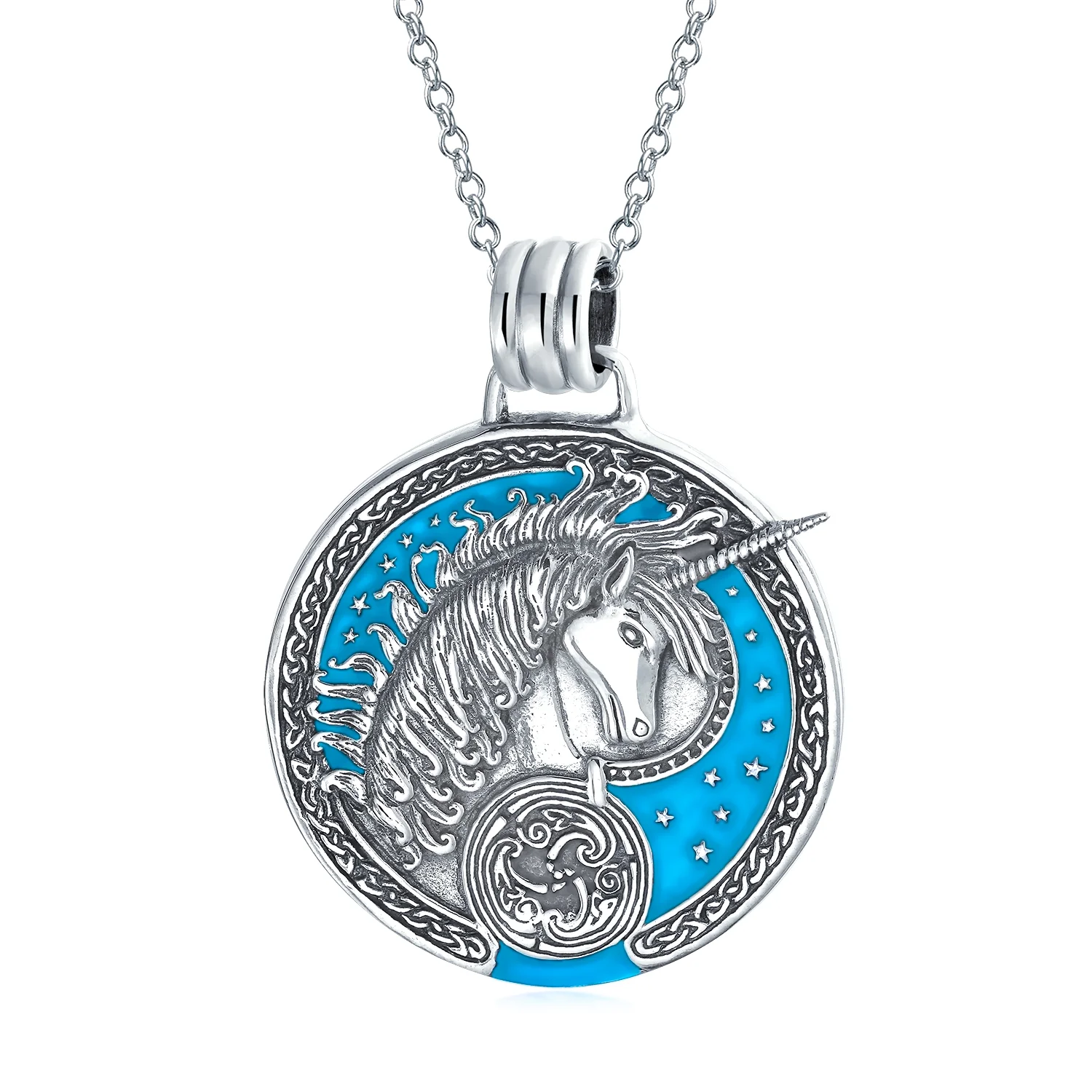 Pegasus Unicorn Medallion Necklace & Dangle Earring Set Oxidized Sterling Silver - Image 3