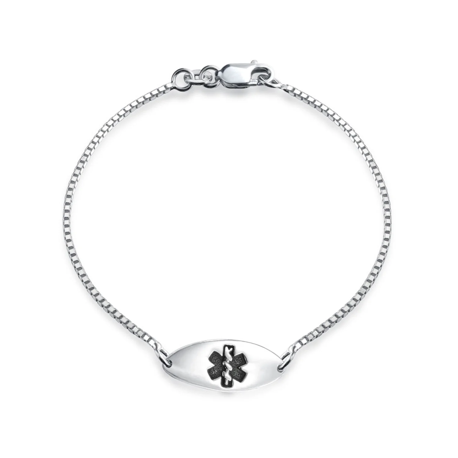 Personalize Medical Alert ID Thin Box Link Bracelet Oval Shape Tag - Image 13
