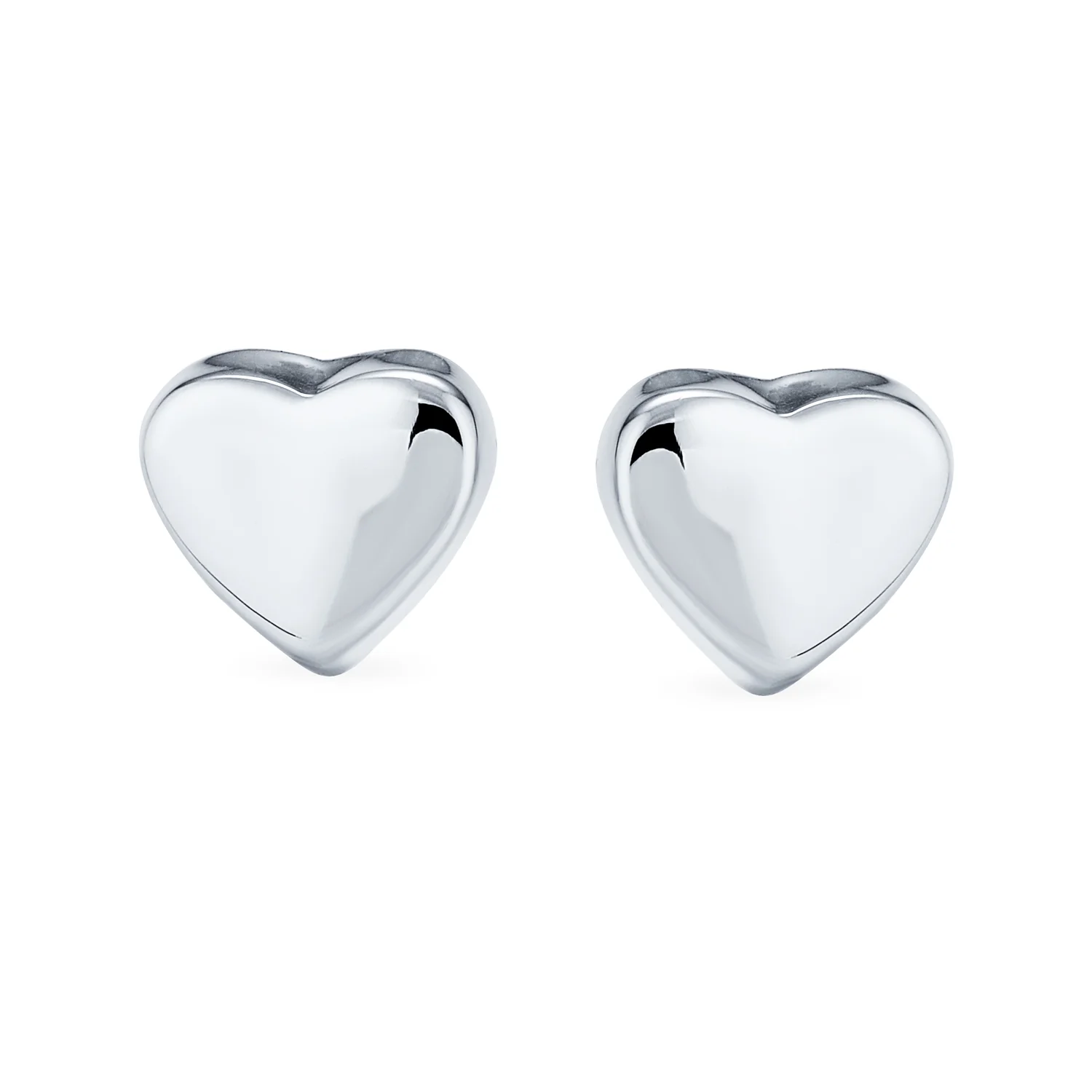 Romantic Love Simple Puff Heart Shaped Stud Earrings .925 Sterling Silver - Image 2