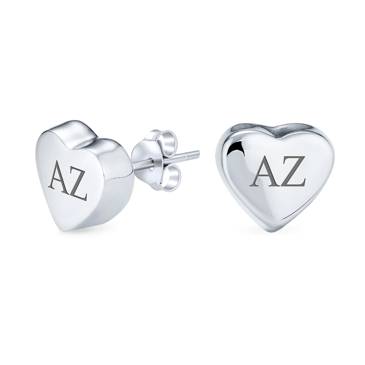 Romantic Love Simple Puff Heart Shaped Stud Earrings .925 Sterling Silver - Image 3