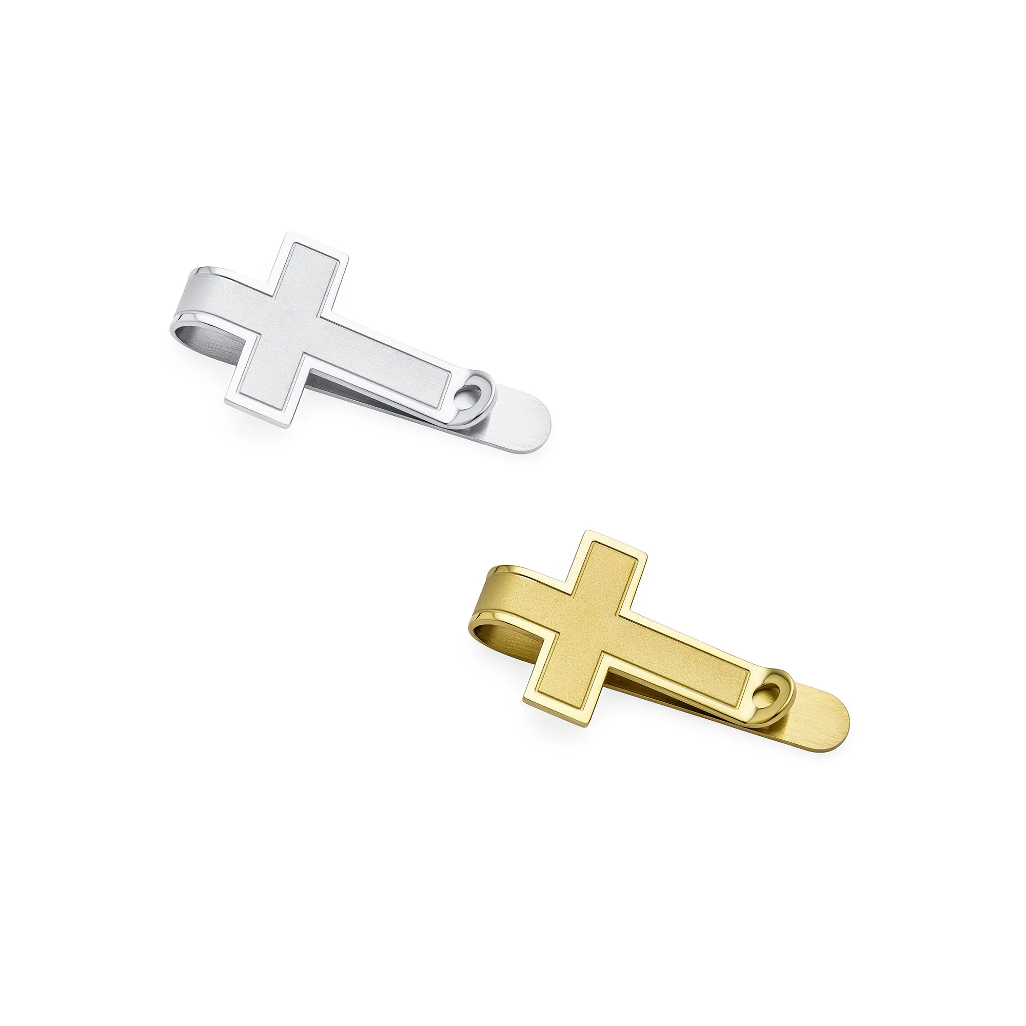 Set of 2 Christian Fleur de Lis Cross Money Clip Credit Card Holder Gold Plated