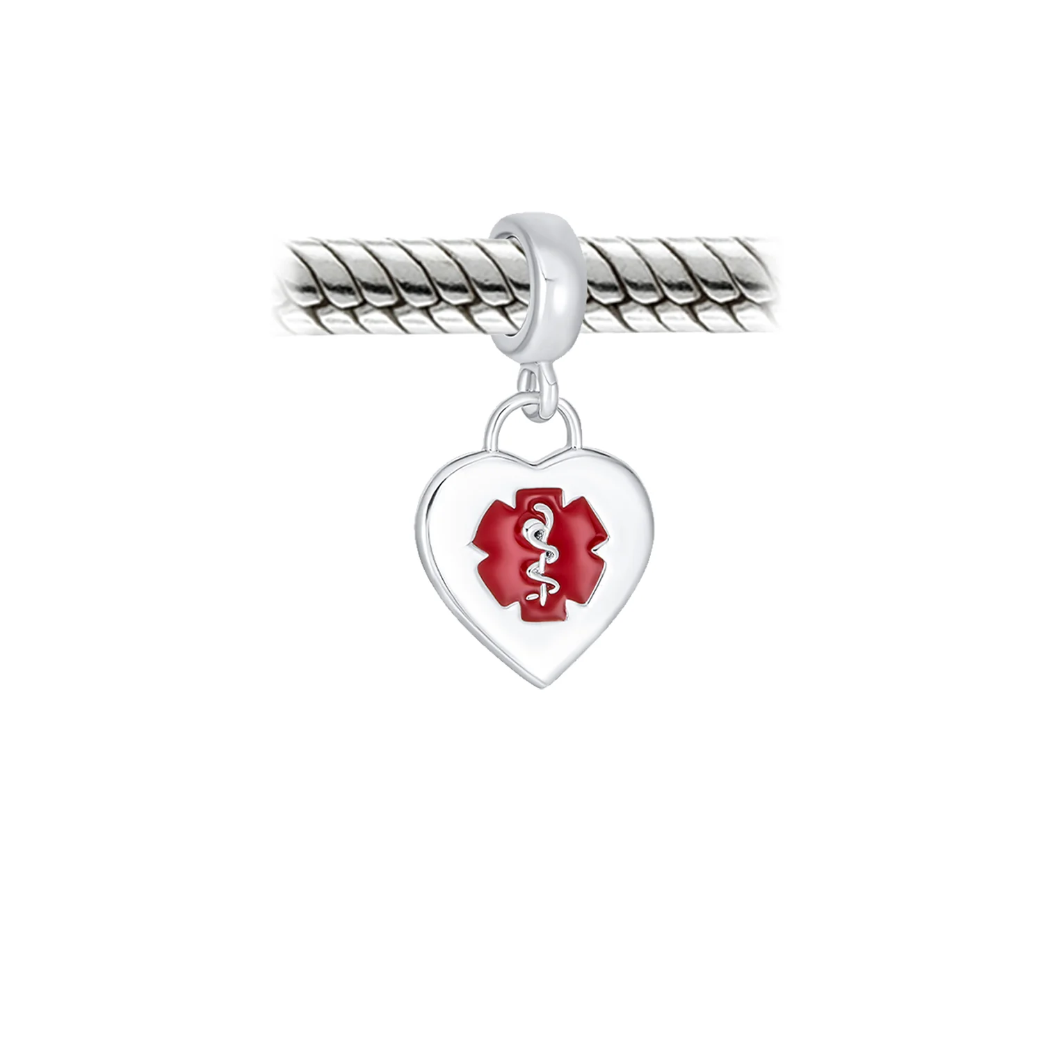 Heart Shape Medical ID Dangle Charm Bead Sterling Silver for European Bracelet - Image 3