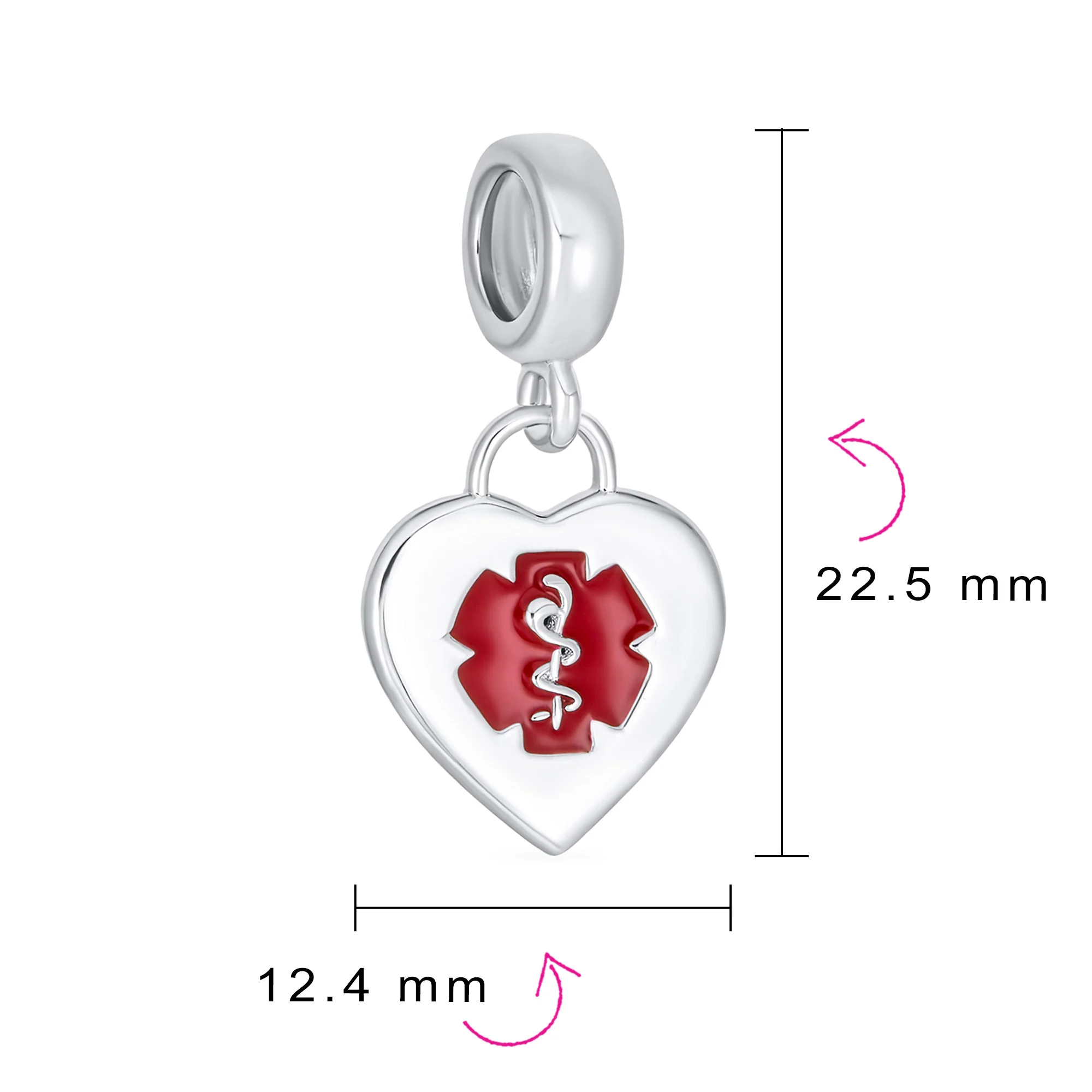 Heart Shape Medical ID Dangle Charm Bead Sterling Silver for European Bracelet - Image 4