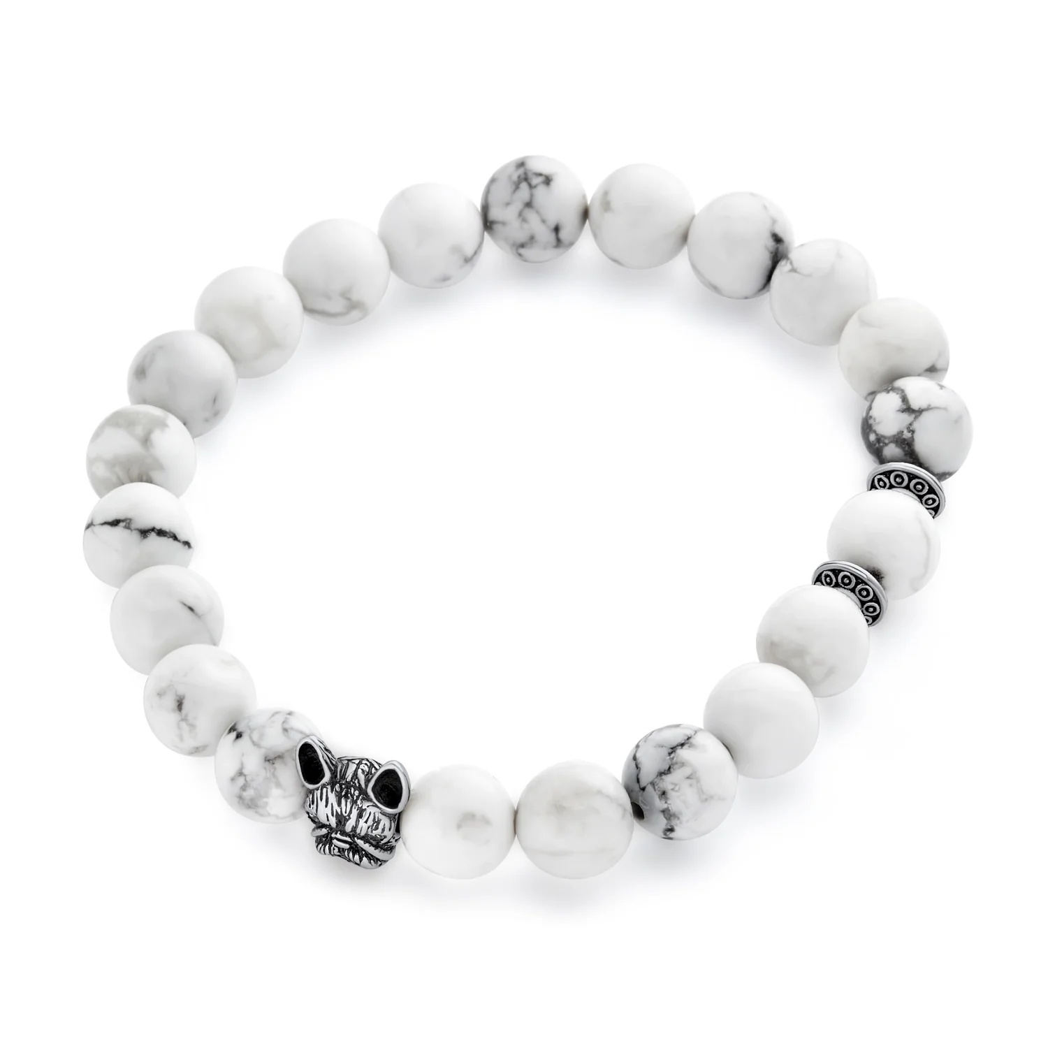 Pet Charm Frenchie French Bull Dog White Howlite Bead Stretch Bracelet - Image 2