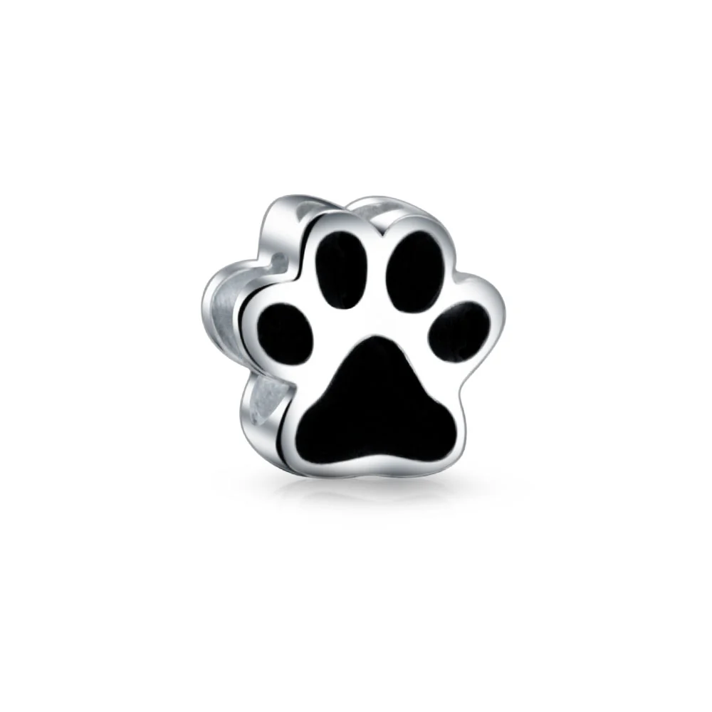 Set of 2 Sleepy Puppy Dog & Black Shape Paw Print Pet Animal Lover Charm Bead - Image 5