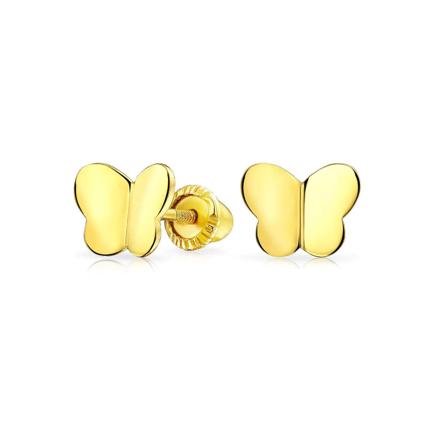 Petite 14K Yellow Gold Butterfly Stud Earrings Screwback