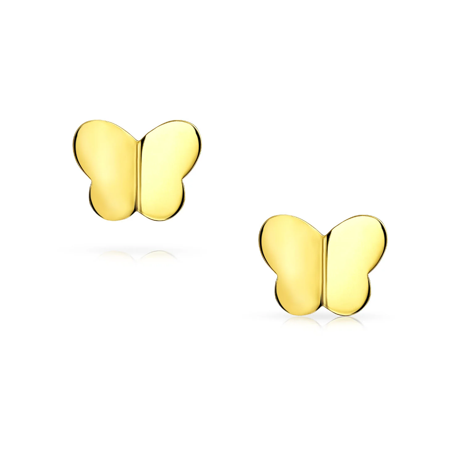 Petite 14K Yellow Gold Butterfly Stud Earrings Screwback - Image 2