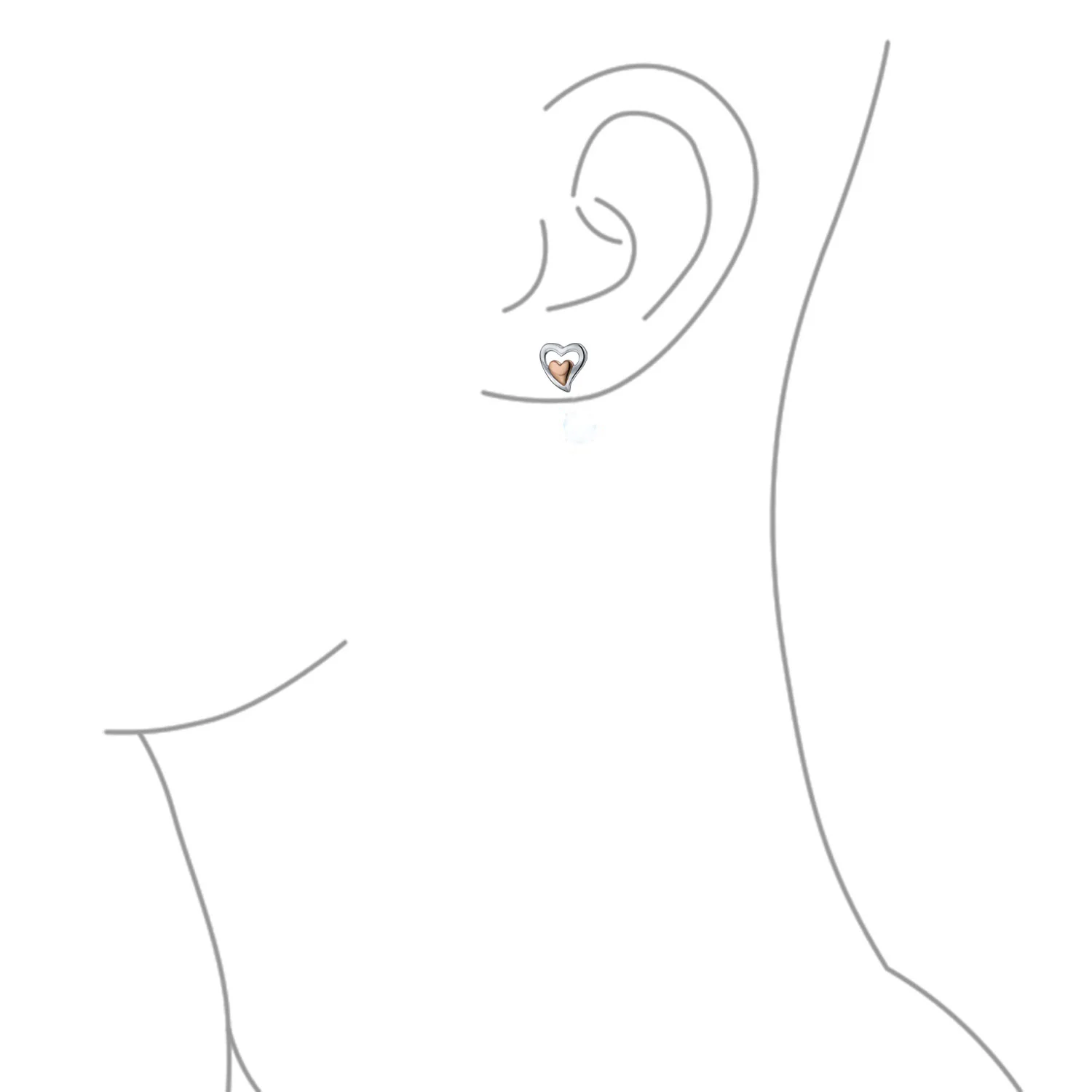 Romantic Petite Two-Toned Double Heart Stud Earrings, Rose Gold Sterling Silver - Image 2