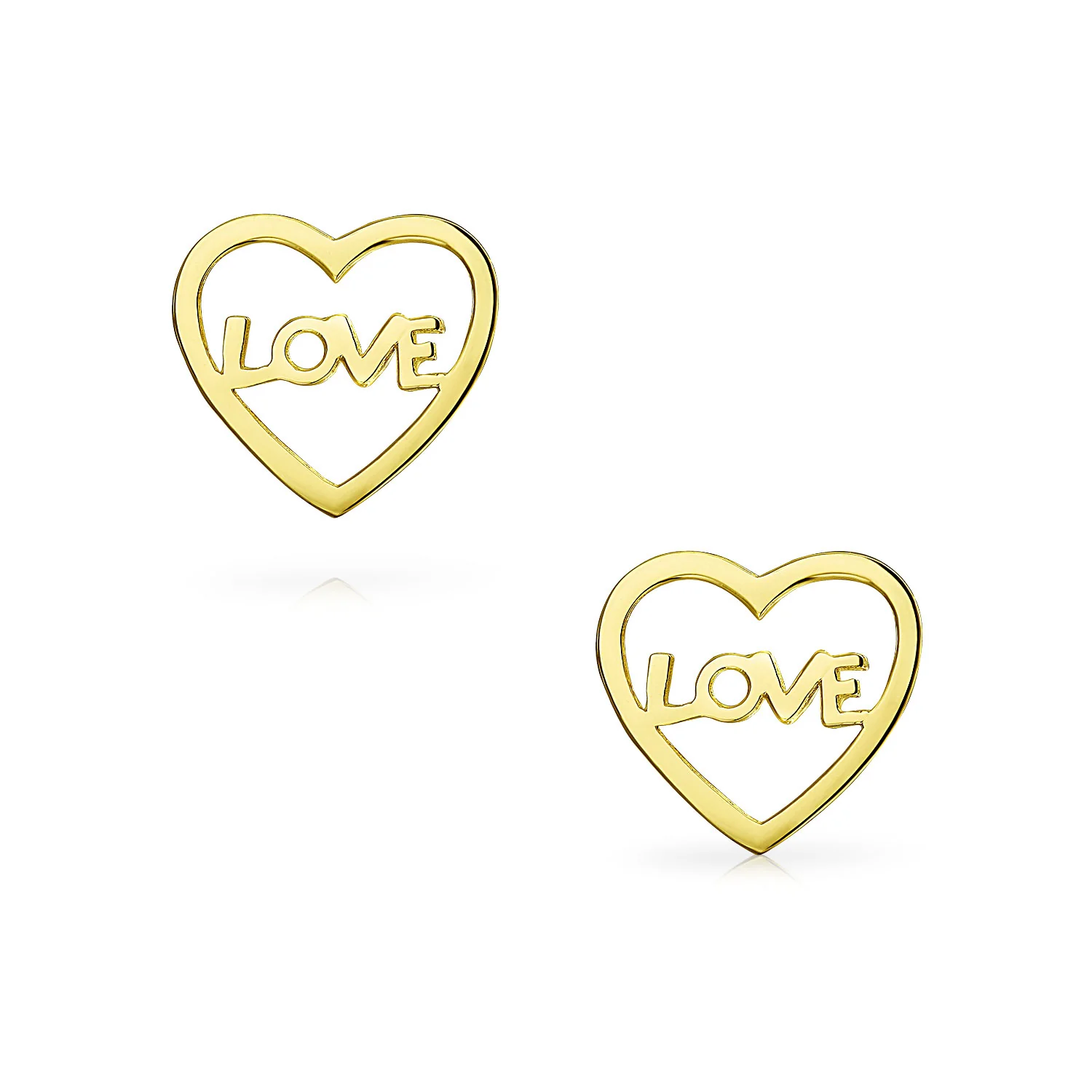Romantic Tiny Minimalist 14K Yellow Gold Word LOVE Heart Shape Stud Earring Secure Screwback - Image 2