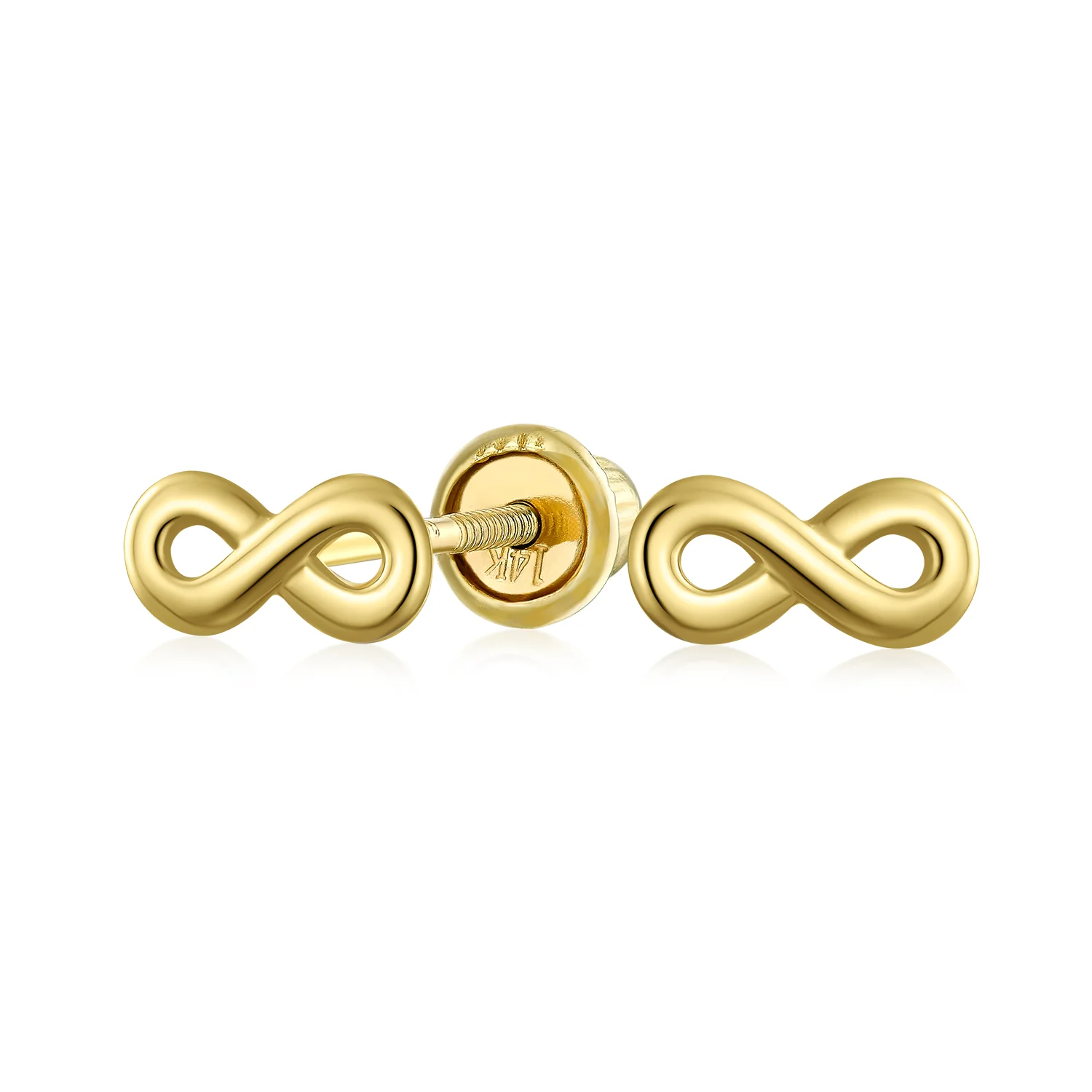 Petite 14K Gold Infinity Stud Earrings Secure Screwback
