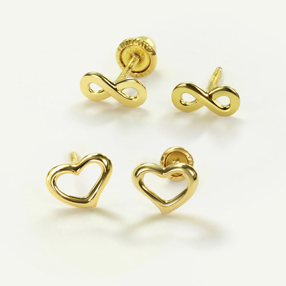 Petite 14K Gold Infinity Stud Earrings Secure Screwback - Image 5