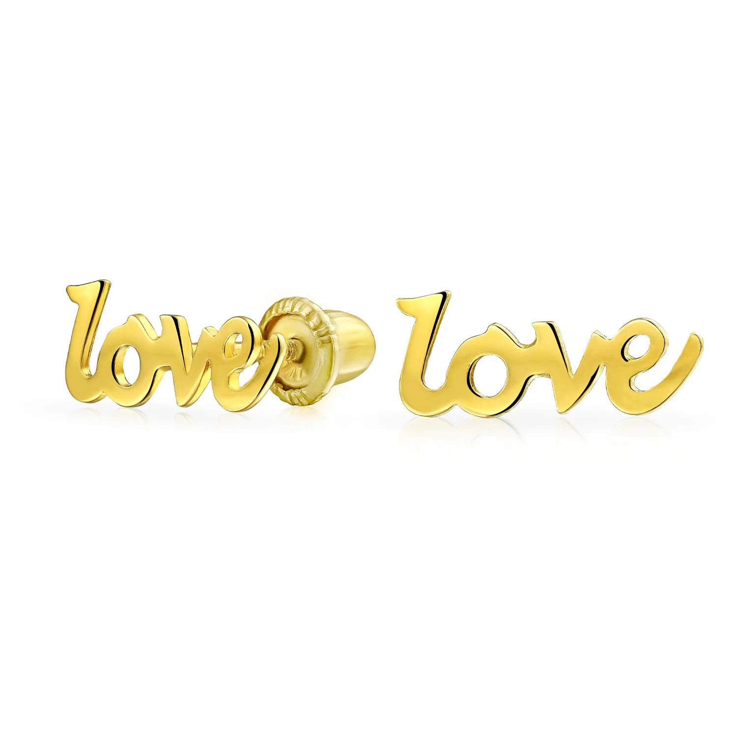 Petite 14K Gold Love Symbol Stud Earrings Secure Screwback