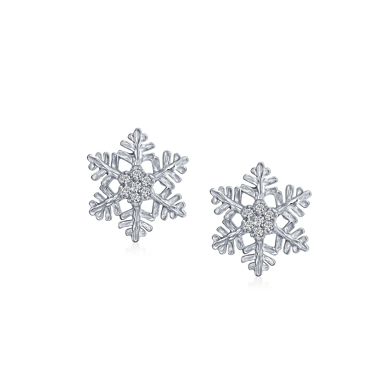 Petite Holiday CZ Stud Earrings: Blue Cubic Zirconia Snowflake Sterling Silver - Image 2