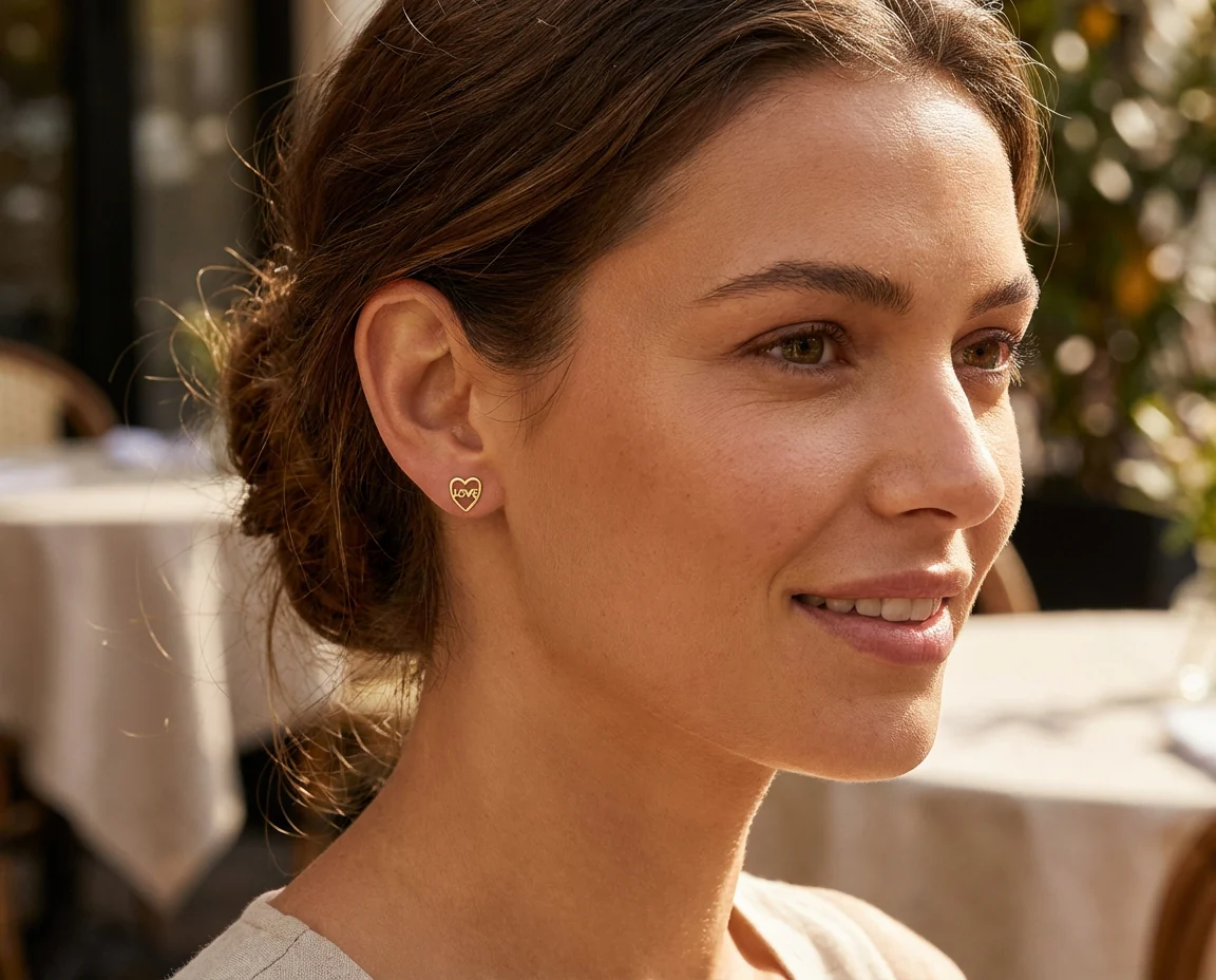 Petite Minimalist 14K Gold Cartilage Ear Heart Stud Earring Symbol of Love - Image 3