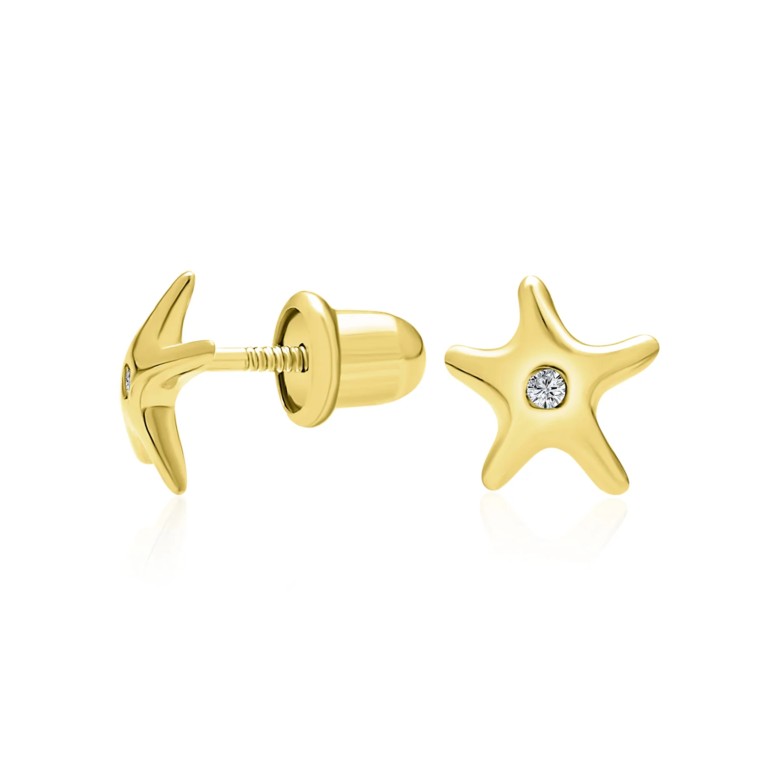 Petite Nautical Dolphin Turtle 14K Gold Stud Earrings with Secure Screw Back