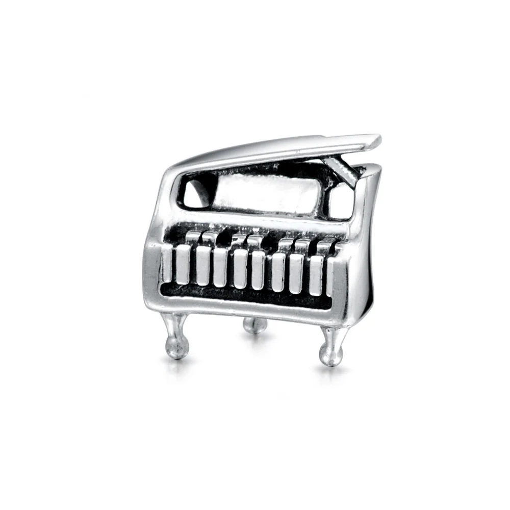 Set of 2 Grand Piano & G Clef Musician Charm Bead Oxidized Sterling Silver - Image 2