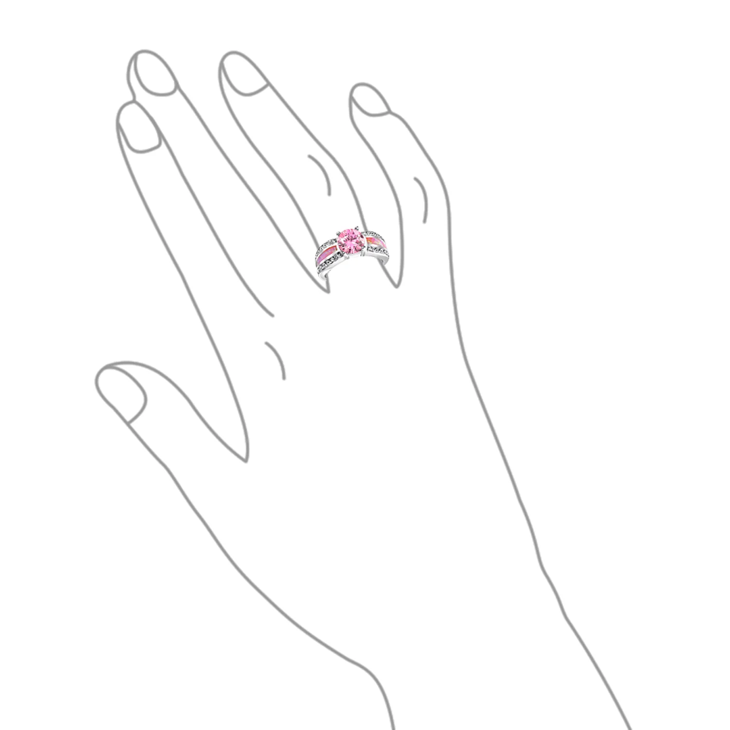 Unique Pink AAA CZ Round Solitaire Engagement Ring with Opal Inlay Band - Image 4