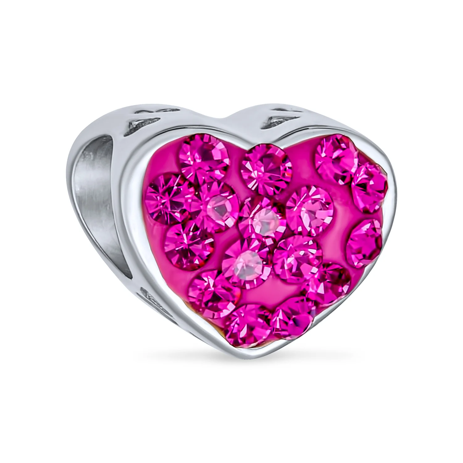Set of 2 I Love You Princess Heart & Solid Pink Crystal Bead Charm Silver - Image 4