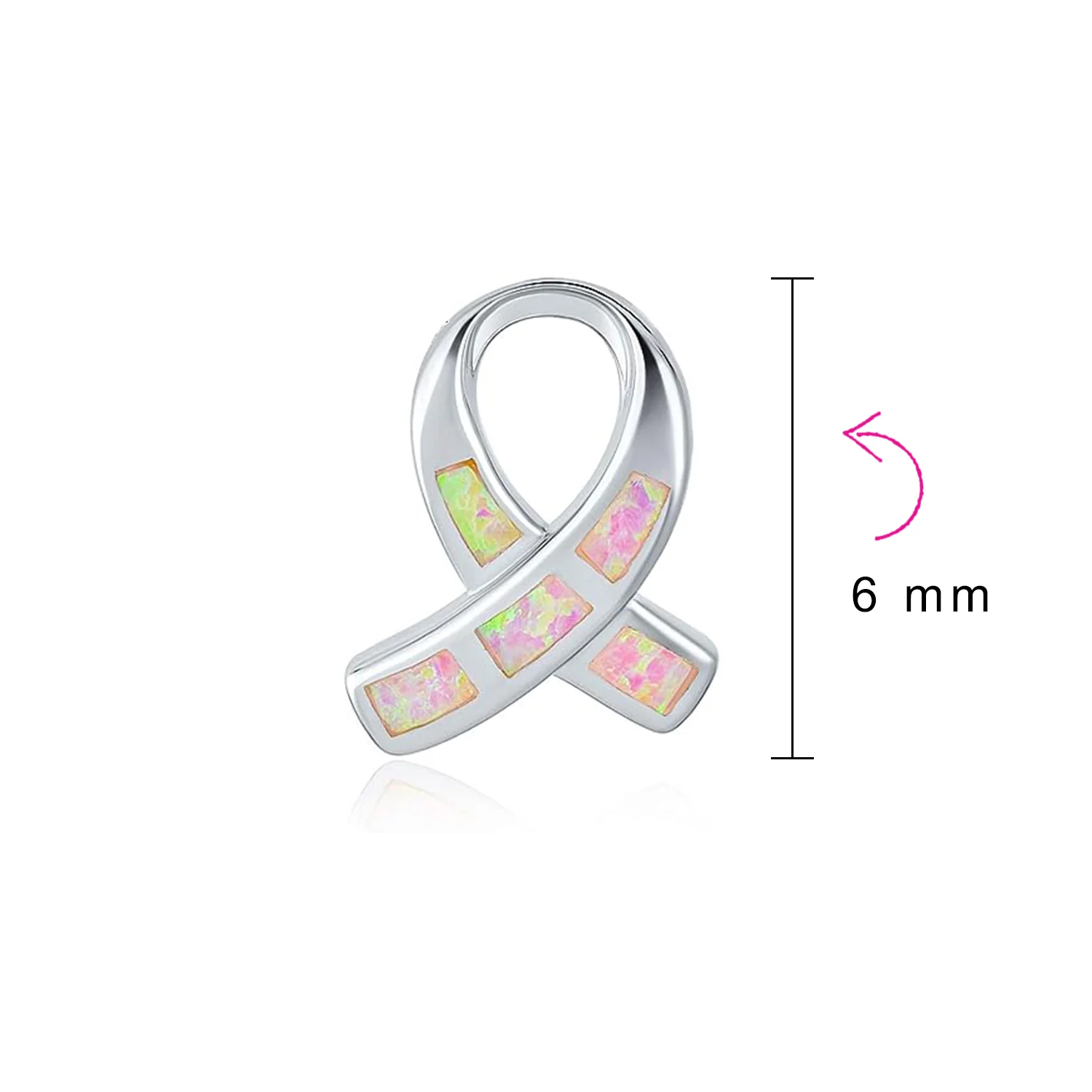 Pink Opal Ribbon Breast Cancer Awareness Stud Earrings Sterling Silver 8MM - Image 4