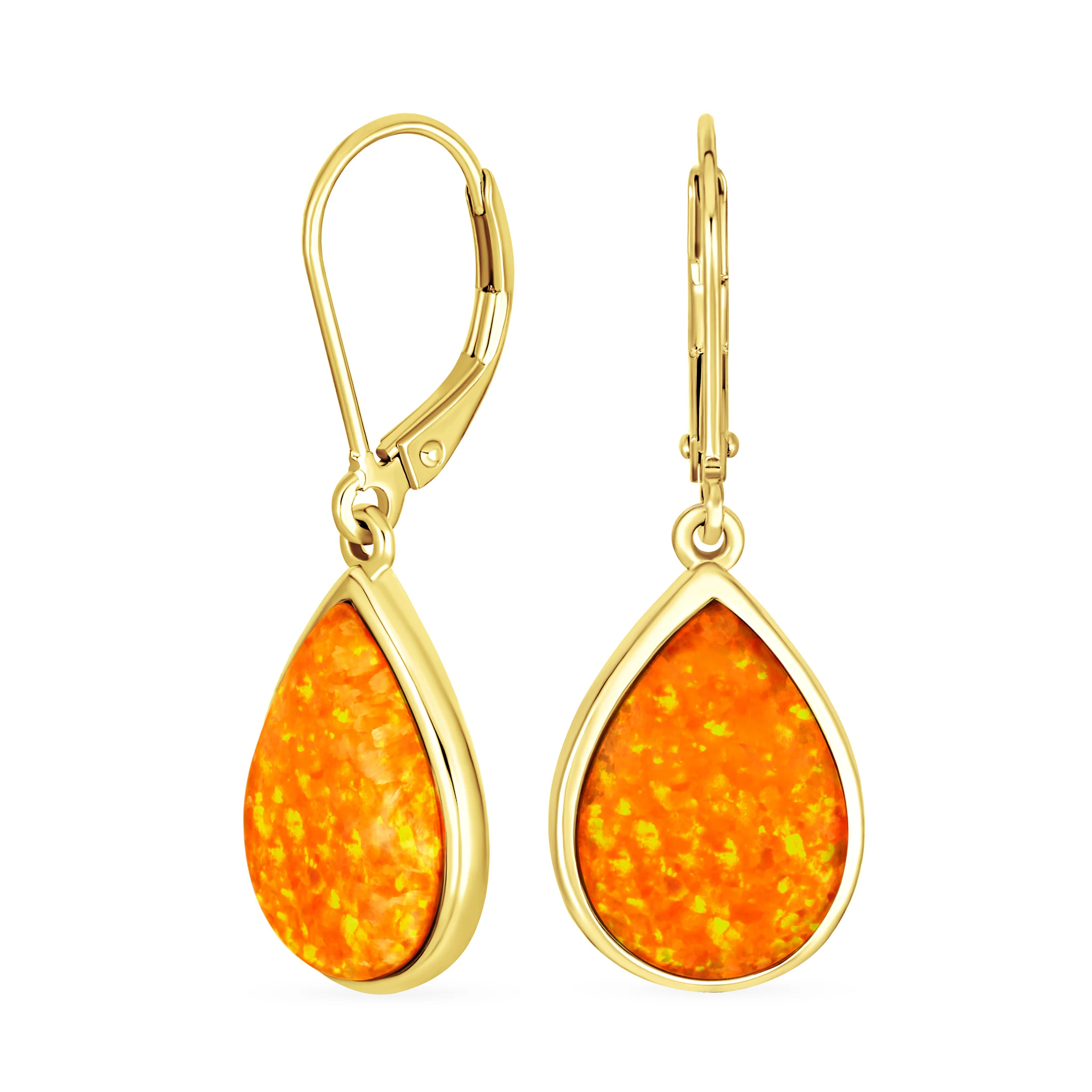 Pink Created Opal Teardrop Dangle Earrings in Sterling Silver Leverback - Image 2