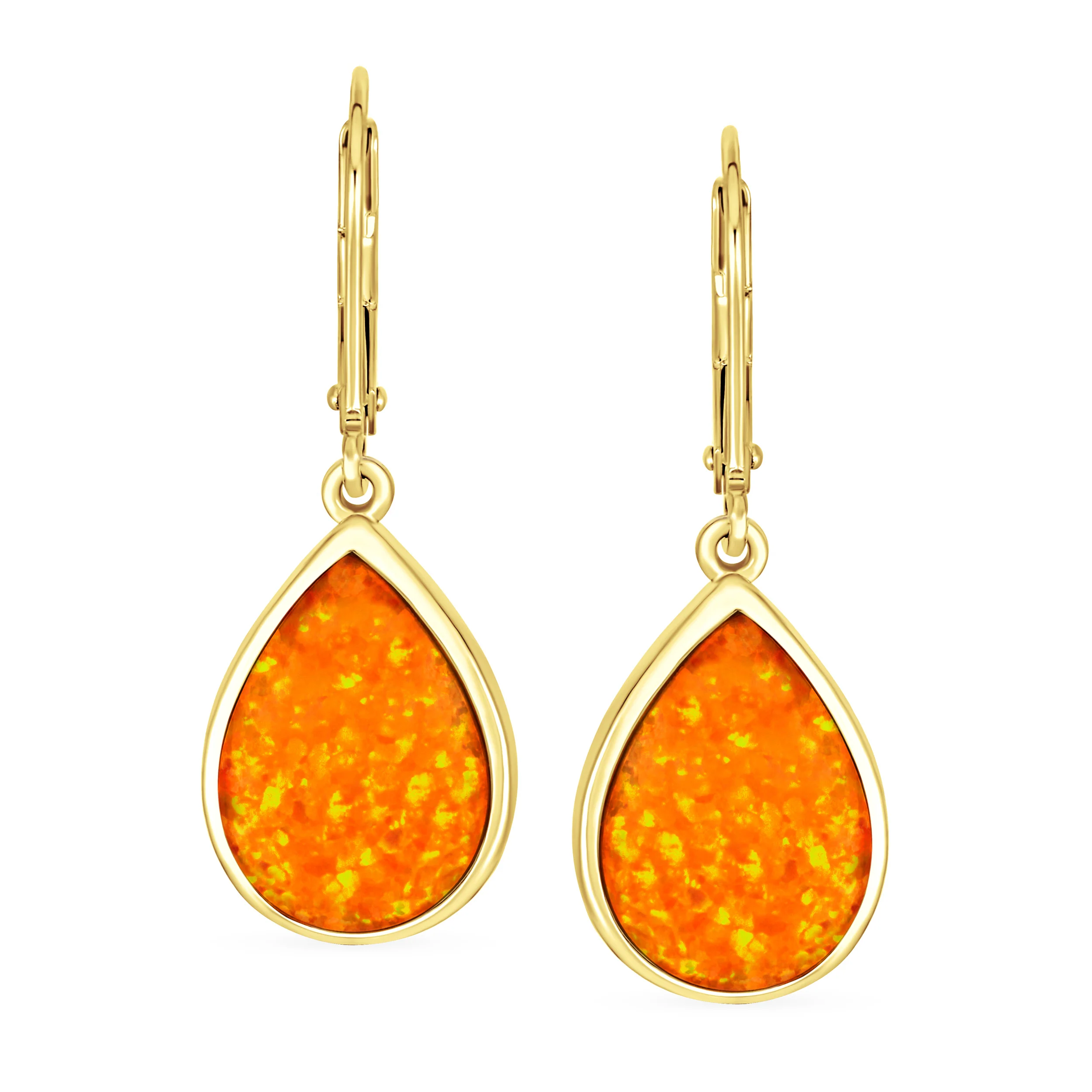 Pink Created Opal Teardrop Dangle Earrings in Sterling Silver Leverback - Image 4