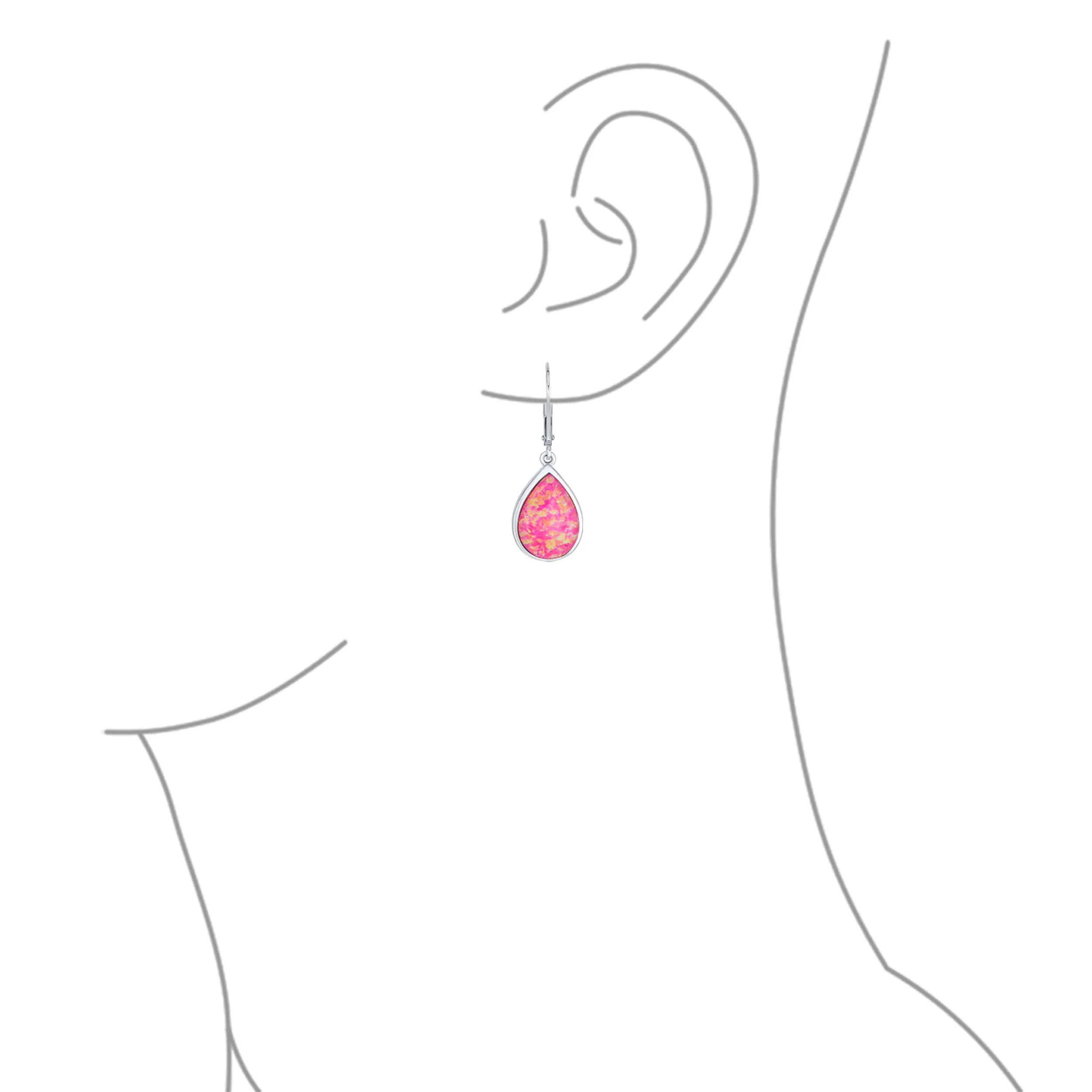 Pink Created Opal Teardrop Dangle Earrings in Sterling Silver Leverback - Image 5