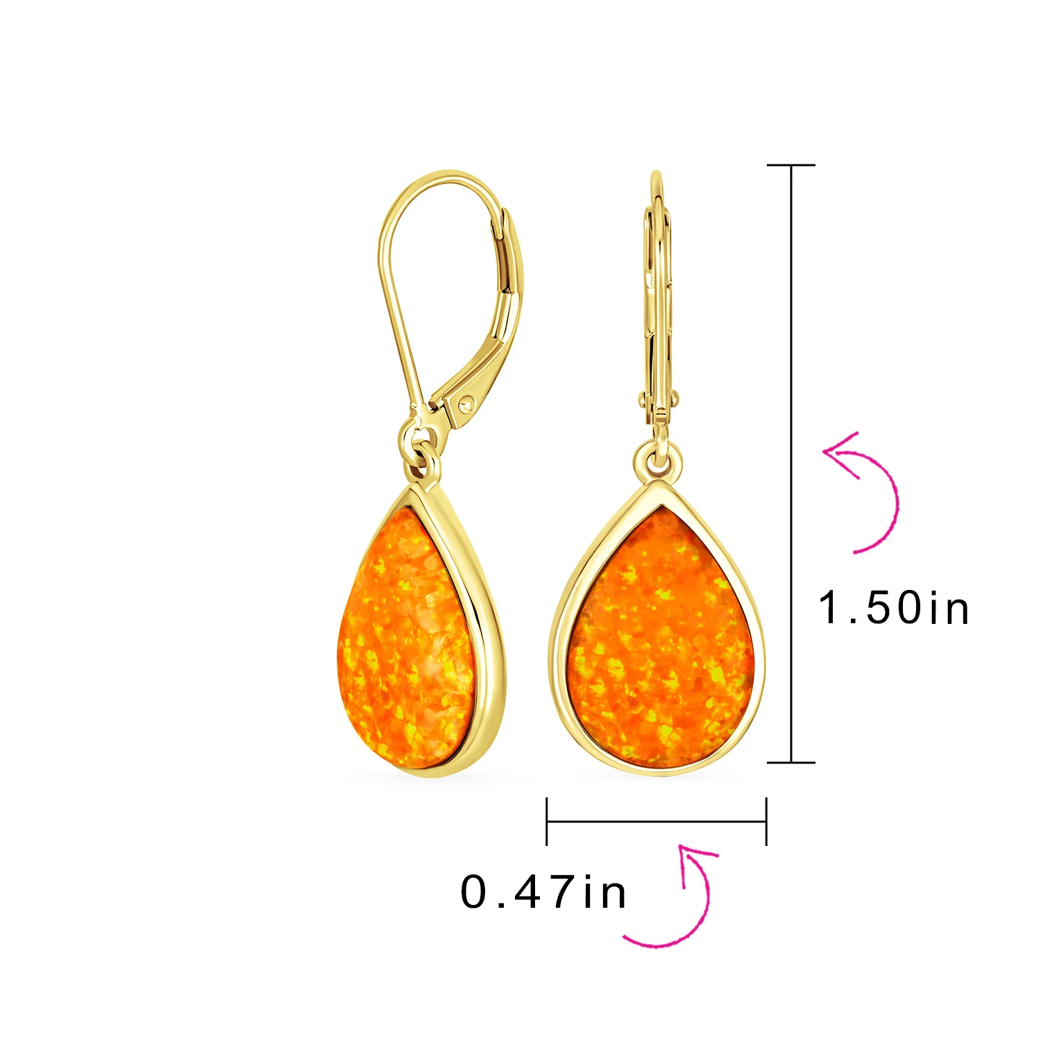Pink Created Opal Teardrop Dangle Earrings in Sterling Silver Leverback - Image 8
