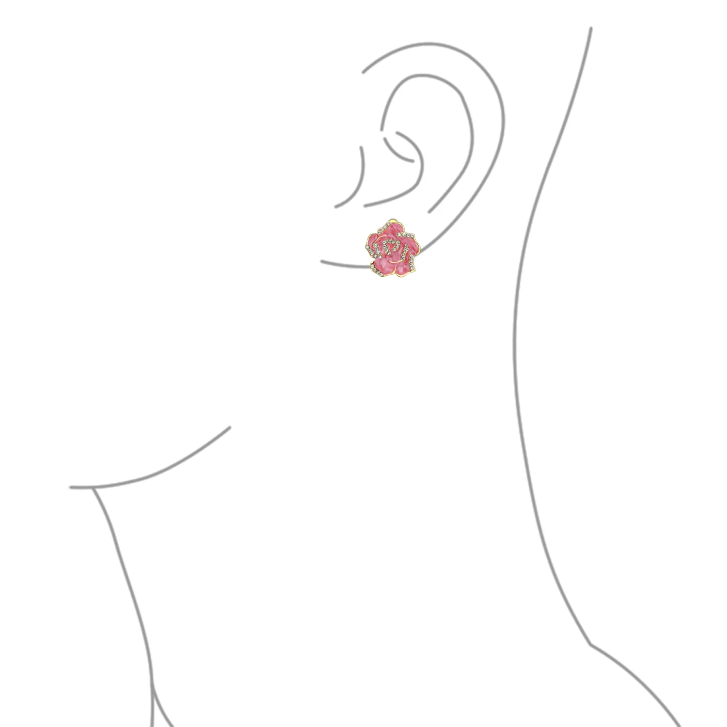 Pink Red Enamel Flower Crystal Edge Clip-On Earrings Gold Plated For Non-Pierced - Image 14