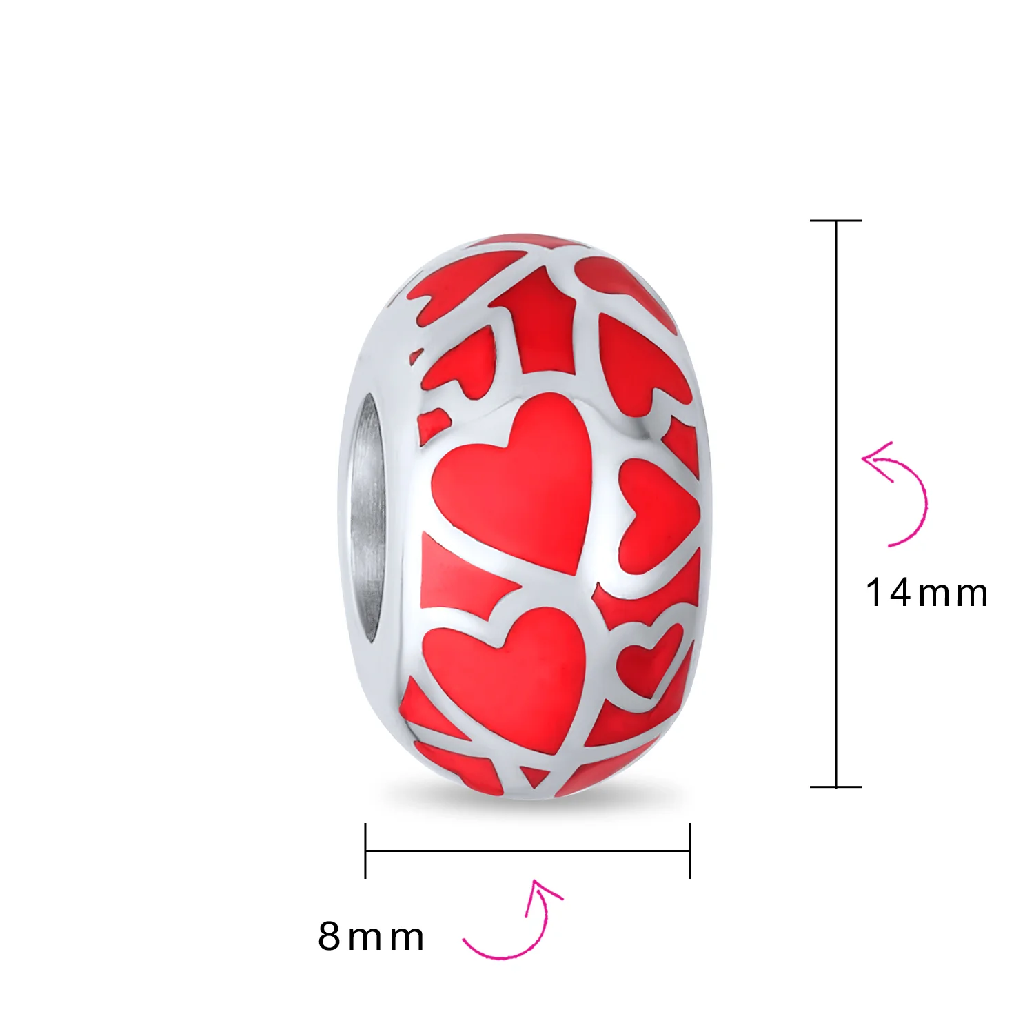 Pink Red Silver Heart Murano Glass Charm Bead for European Bracelets - Image 3