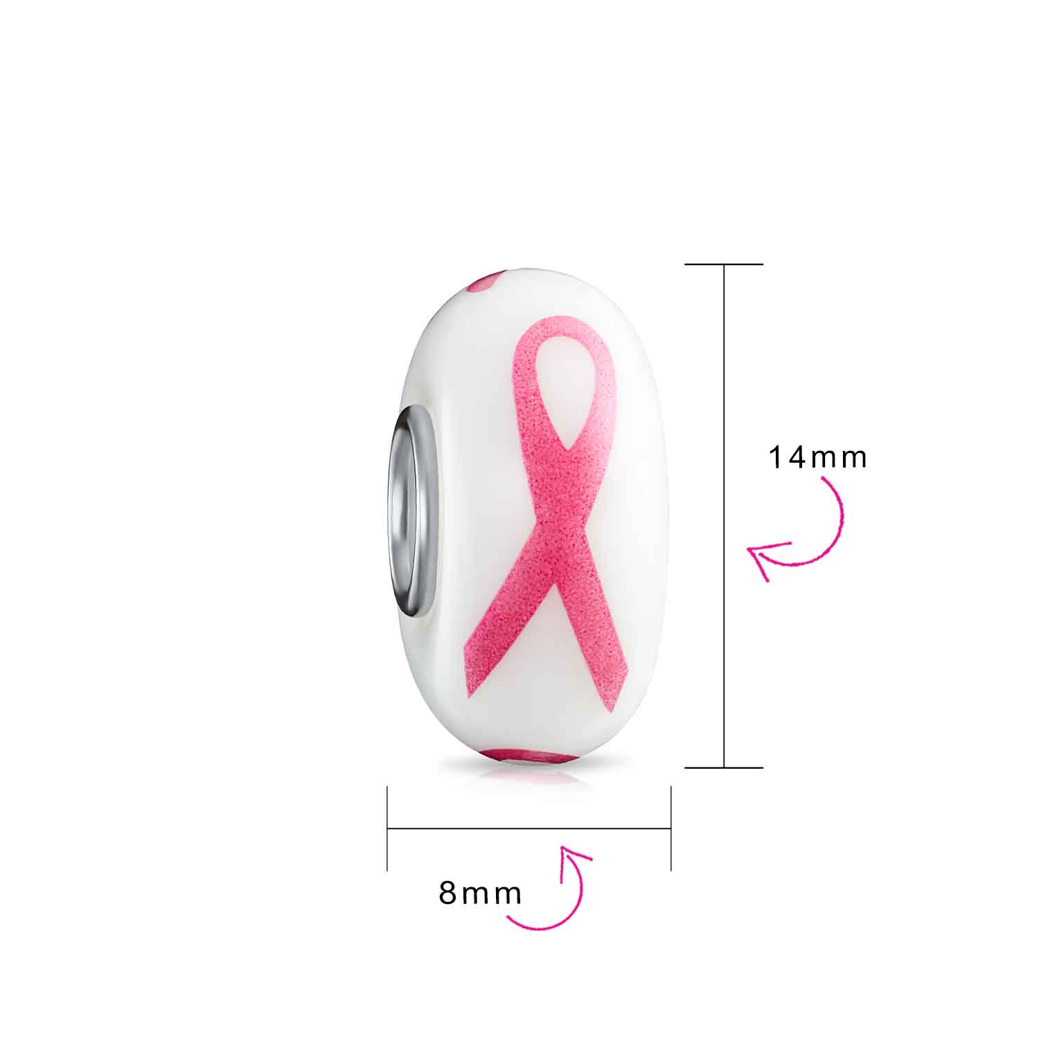 Set of 3 Pink Ribbon Breast Cancer Survivor CZ Glass Crystal Spacer Charm Bead - Image 3