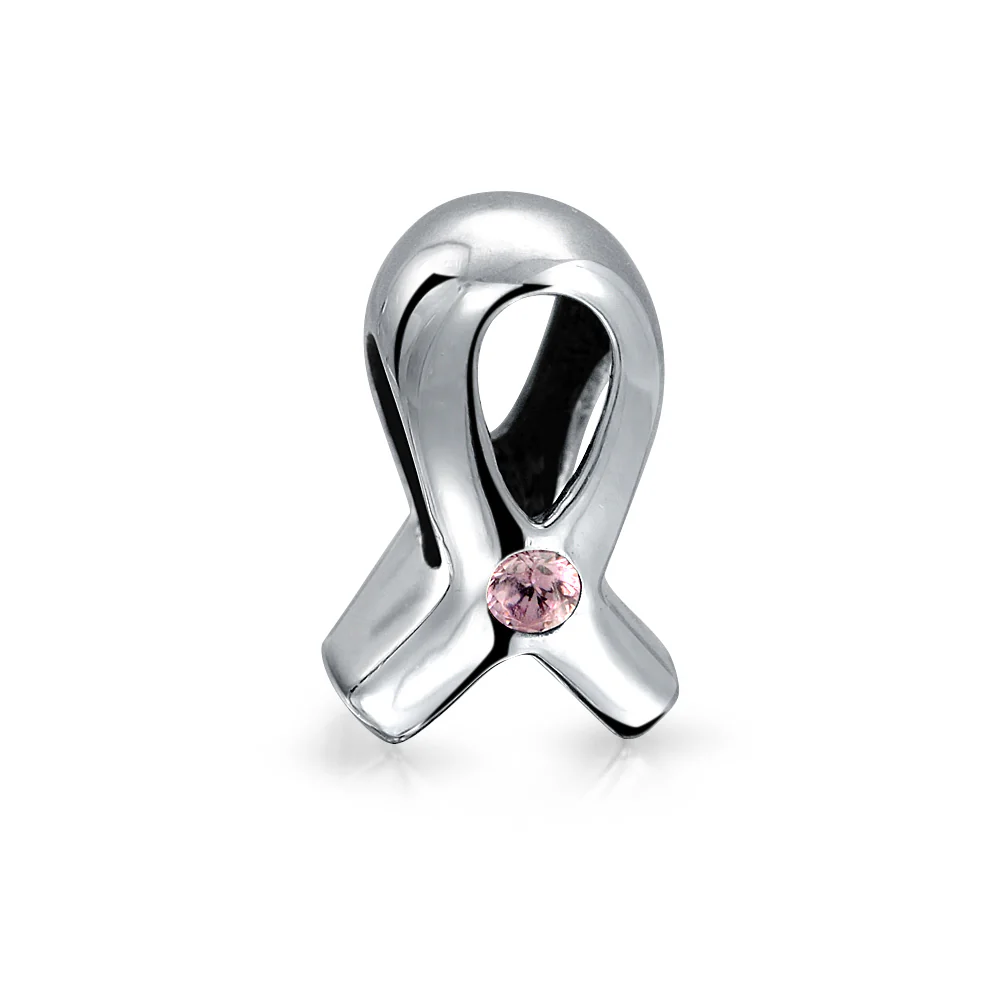 Set of 3 Pink Ribbon Breast Cancer Survivor CZ Glass Crystal Spacer Charm Bead - Image 4