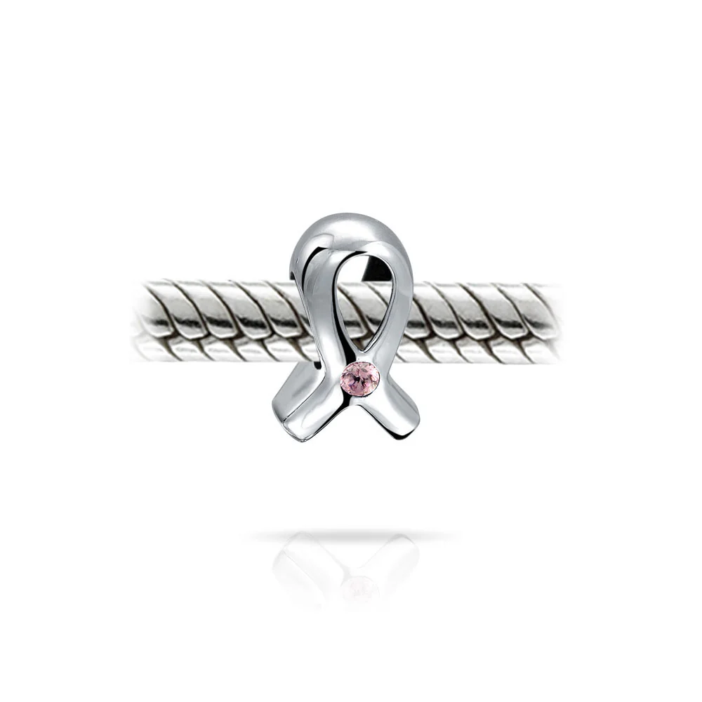 Set of 3 Pink Ribbon Breast Cancer Survivor CZ Glass Crystal Spacer Charm Bead - Image 5