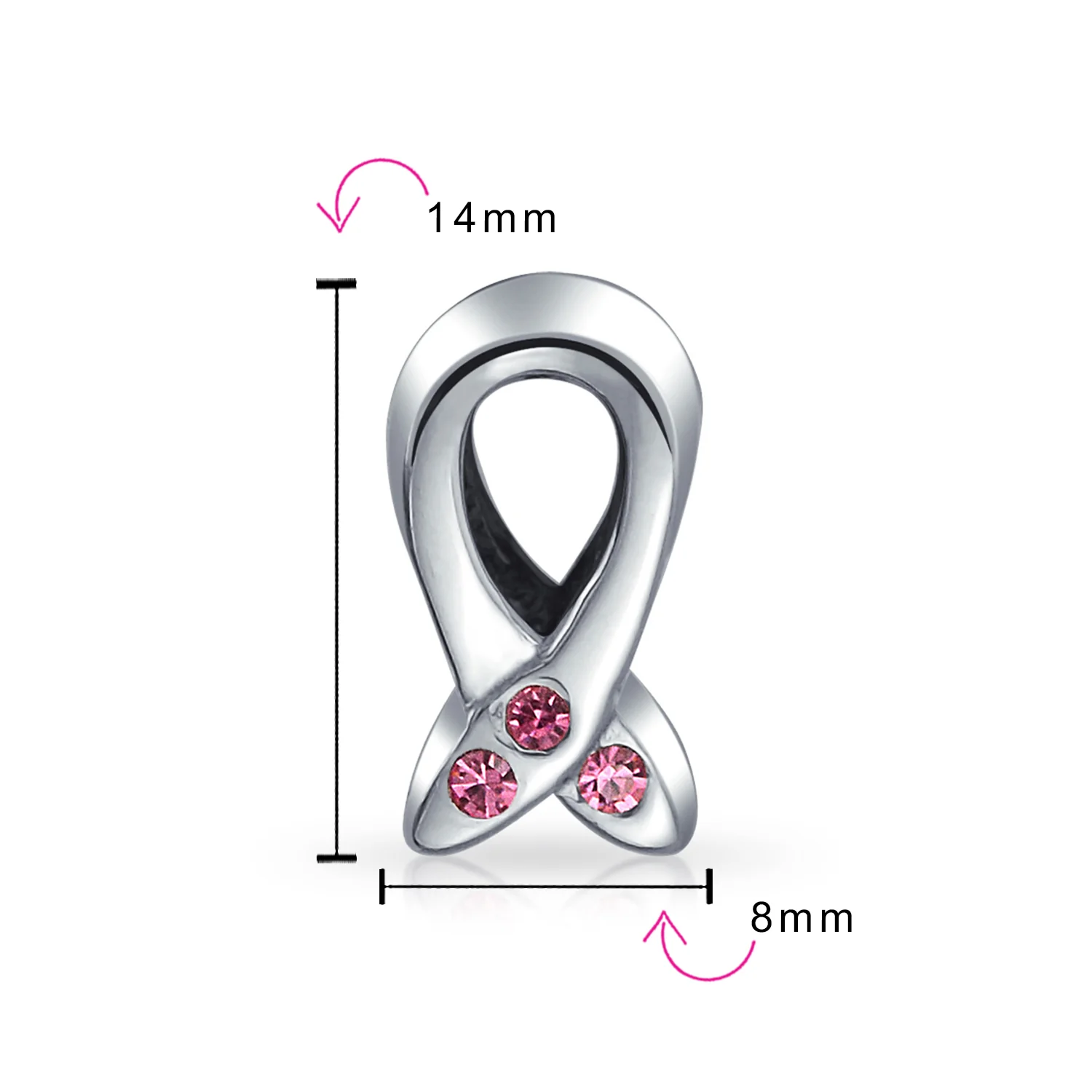 Set of 2 Pink Ribbon Breast Cancer Survivor & CZ  Spacer Charm Bead Silver - Image 4